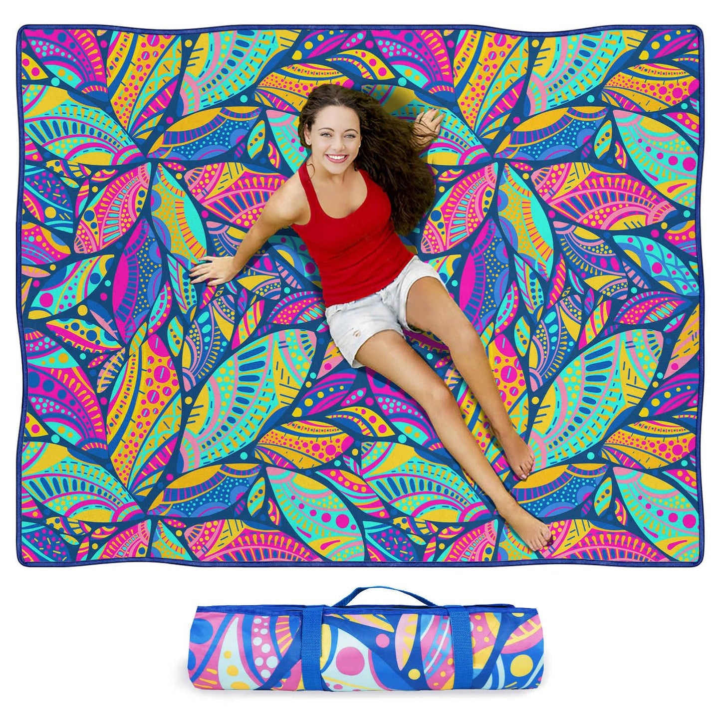 Fefede Waterproof Picnic Blankets Foldable & Portable 60''x80'' Boho Picnic Mat for Outdoors, Large Washable Picnic Blanket for Travel Camping Beach, Park Grass Picnic Blanket Accessories for Adults