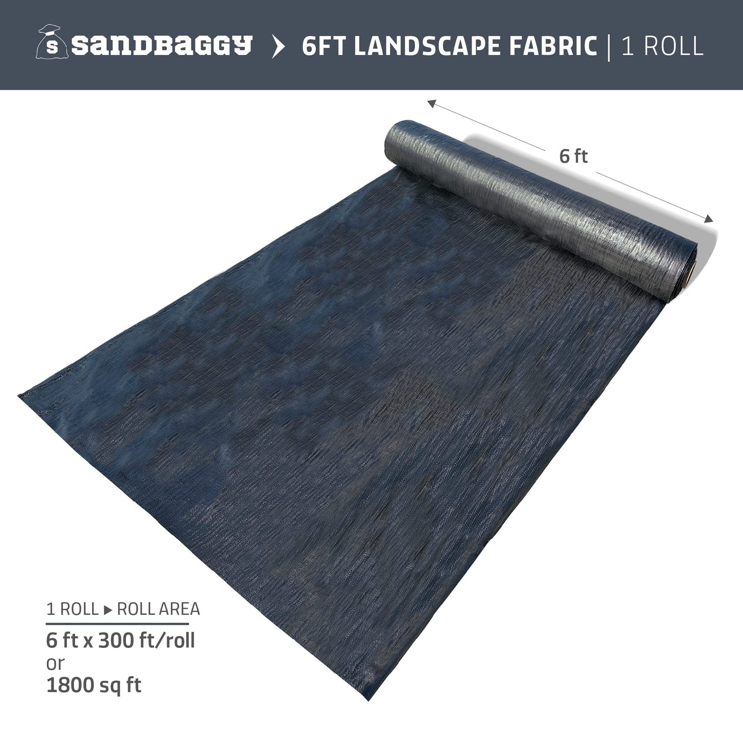Sandbaggy 6 Feet Landscape Fabric | 40 Year Fabric | Weed Mat, Ground Cover, Garden Tarp | Trusted by Farmers & Contractors Across America (6 ft x 300 ft Roll)