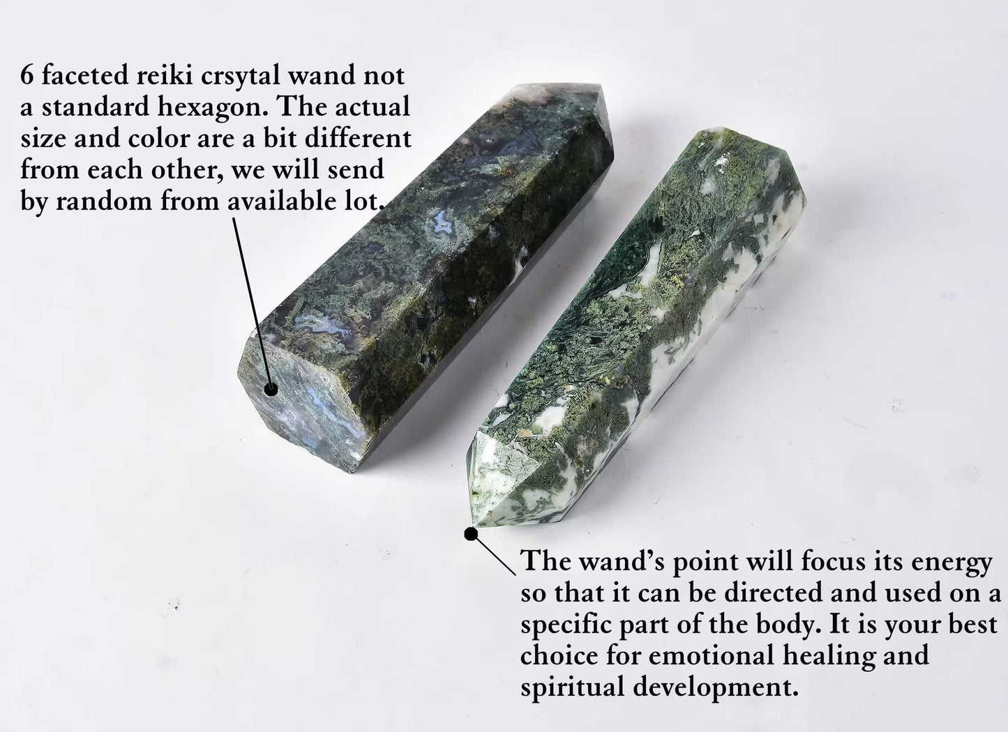 AMOYSTONE Large Healing Crystal Obelisk Towers Moss Agate Point Wand Home Decor Reiki Healing 1.1-1.7 LBS