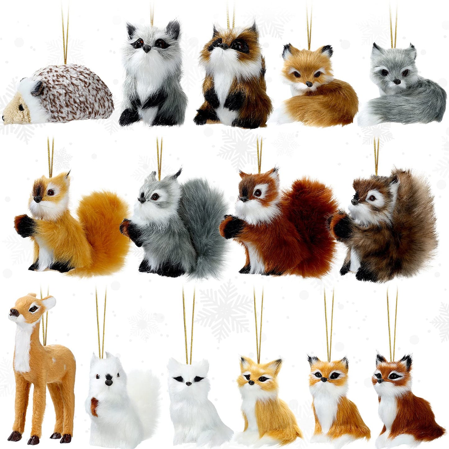 Skylety 15 Pieces Animal Ornaments, Woodland Faux Fur Animal Hanging Ornament Bulk Plush Simulation Fall Christmas Tree Decoration for Home Backpack Party Holiday