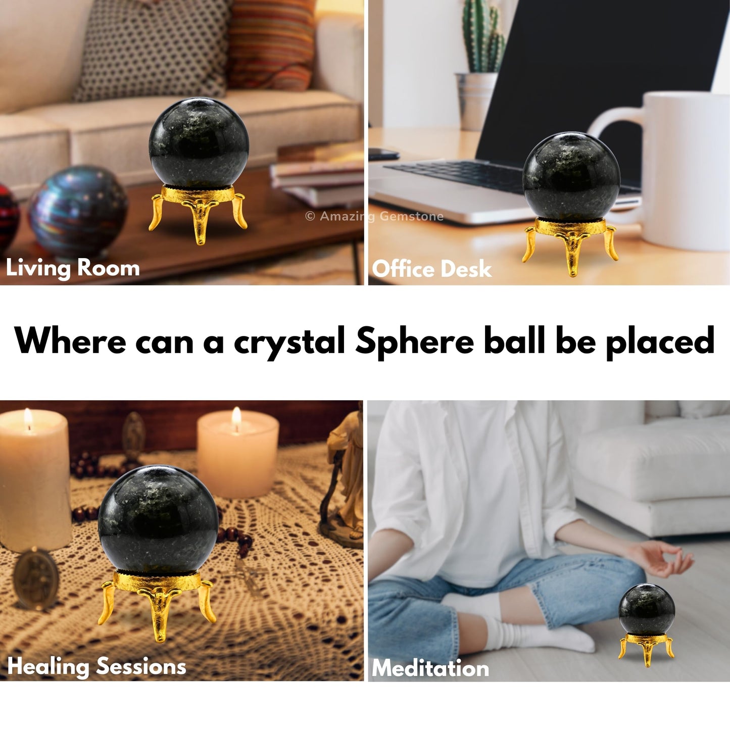 Amazing Gemstone Nuummite Crystal Ball with Stand - 2" Inches Crystal Sphere Meditation Balls for Witchcraft and Decorative Balls