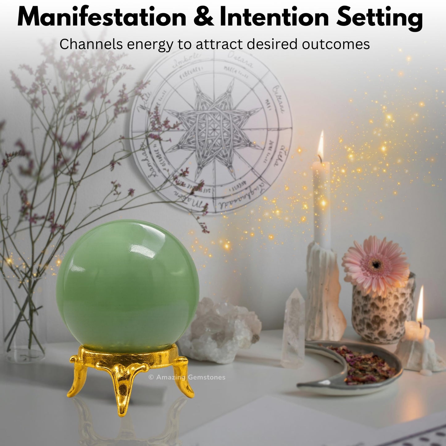 Amazing Gemstone Green Aventurine Crystal Ball with Stand - 2 Inches Crystal Sphere Meditation Balls for Witchcraft and Decorative Balls