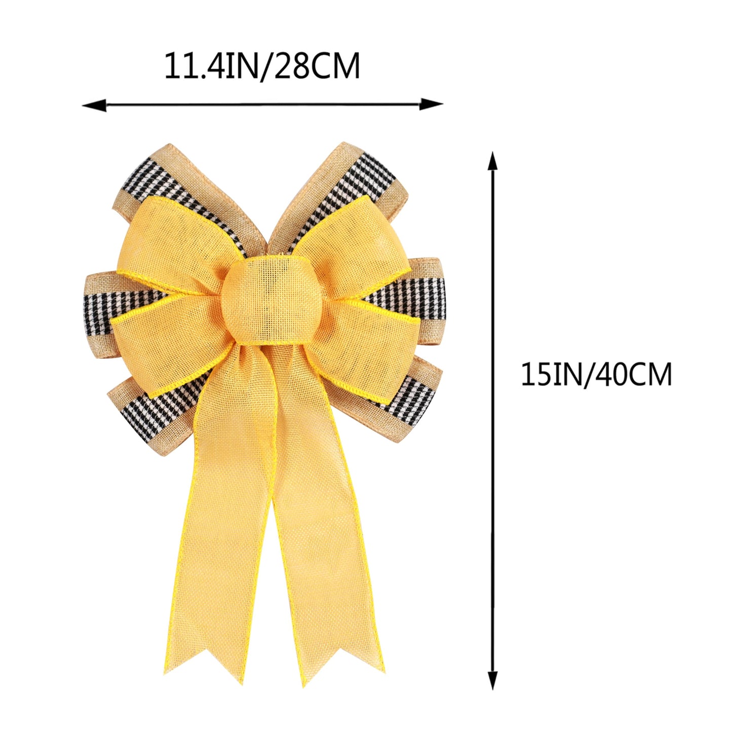2 PCS Spring Summer Wreath Bow Decor,Decorative Bow with Yellow Burlap and Black White Stripe Ribbon for Holiday Tree Topper Home Front Door Outdoor