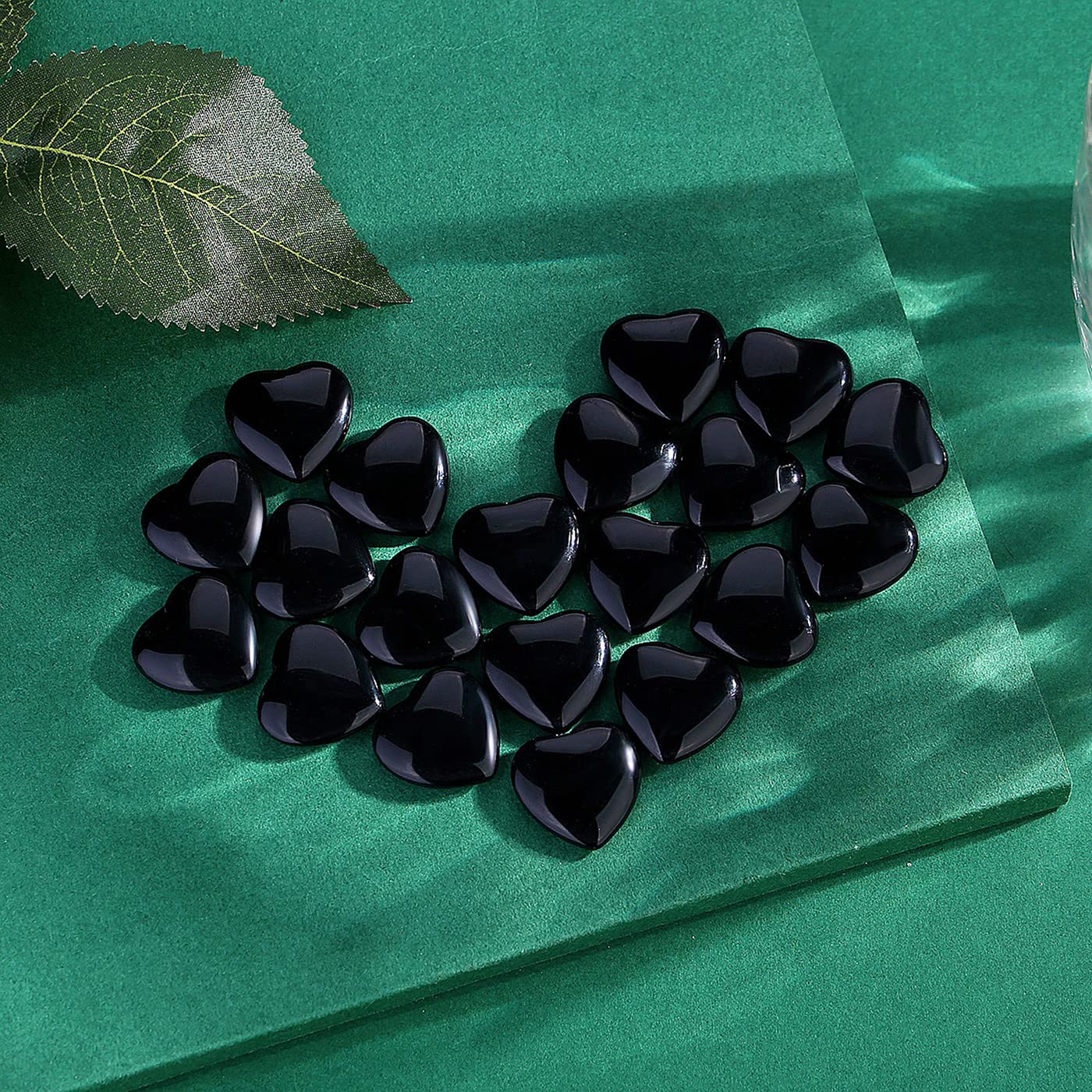 QINJIEJIE 20 PCS Natural Heart Healing Crystals Black Obsidian Polished Stones Pocket Crystal Palm Mini Cute Love Gemstones Set Bulk Wholesale Reiki Energy Balancing Meditation Valentine's Day Gift