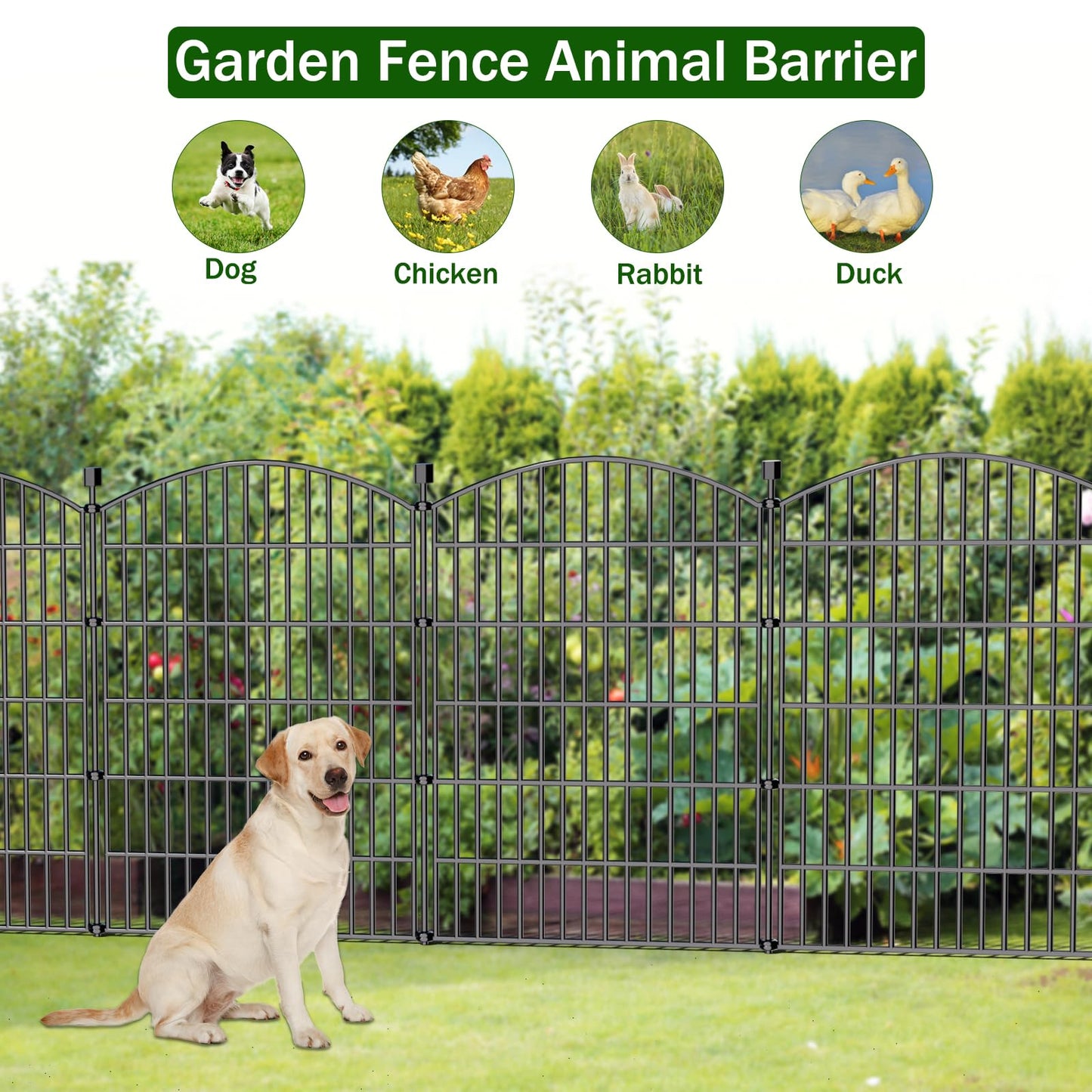 10 Panels No Dig Decorative Garden Fence - 40 in (H) x 23.6 ft (L), Dog Fence Outdoor for Yard，Rustproof Metal Animal Barrier Ground Stakes Fencing for Garden, Patio, Flower Bed