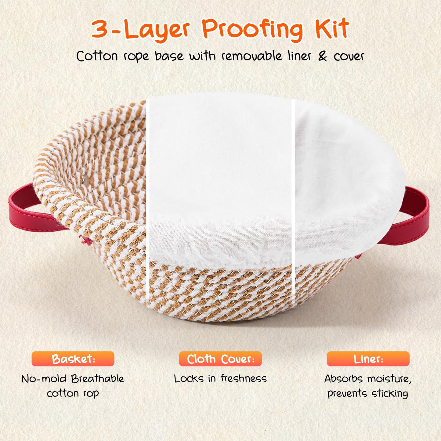 Sourdough Bread Baking Supplies, Cotton Rope Sourdough Starter Kit with 9'' Round & 10'' Oval Banneton Basket with Non-Stick Dutch Oven Liner & Covers, Sourdough Gift for Bakers Women Wife Mom(39pcs)