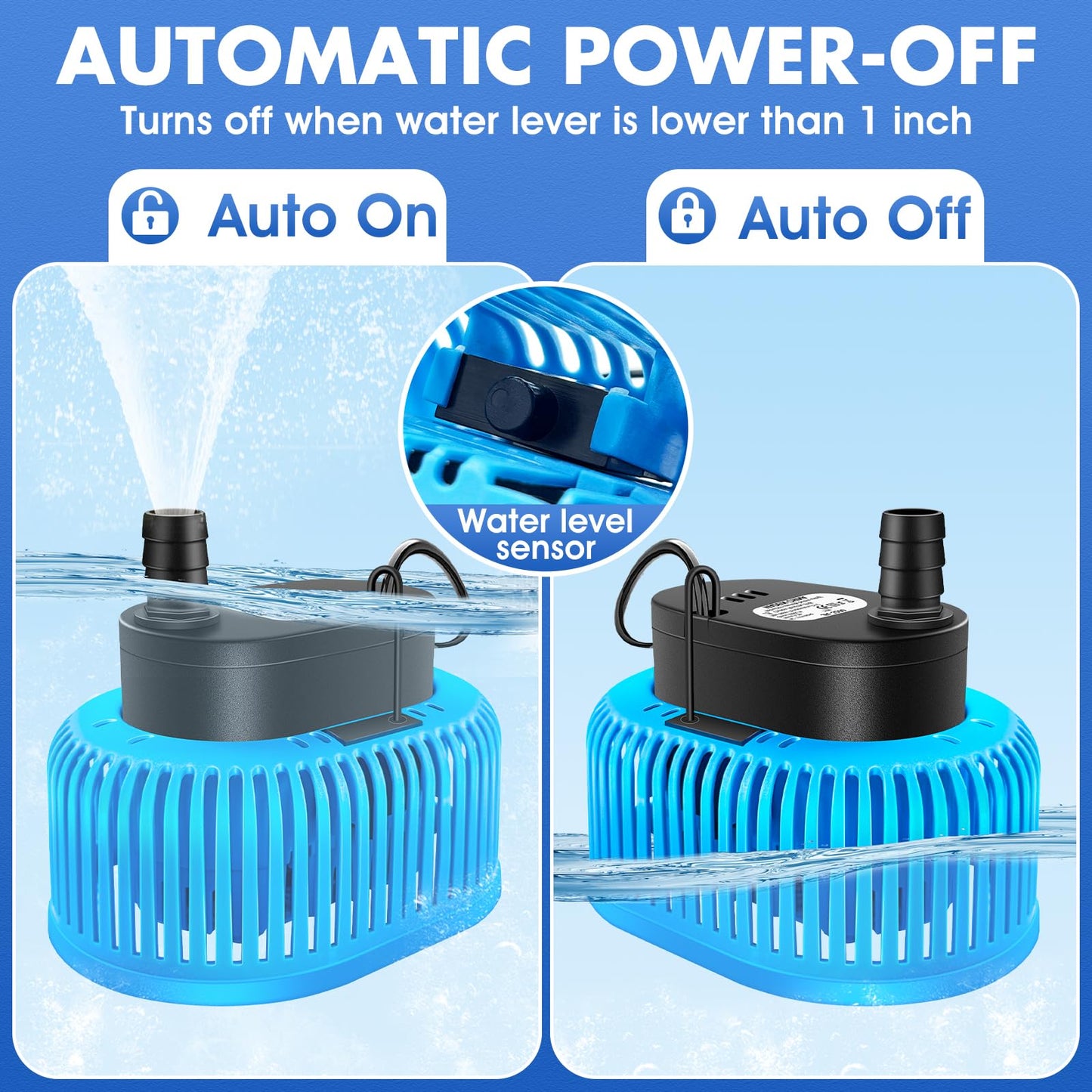 Pool Cover Pump Above Ground, Automatic Water Sensor, Sump Pump for Pool Draining, Pool Cover Water Removal 4 Adapters, 16ft Hose & 25ft Power Cord, 850 GPH (Blue)