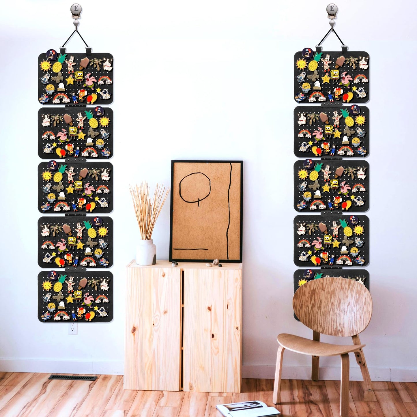 OXDFK Hanging Enamel Lapel Pin Organizer with 5 Loose-leaf Board Pieces, Removable Hanging Brooch Pin Storage Display Pages, Enamel Pin Display Panels for at Least 210 Pins (Removable)