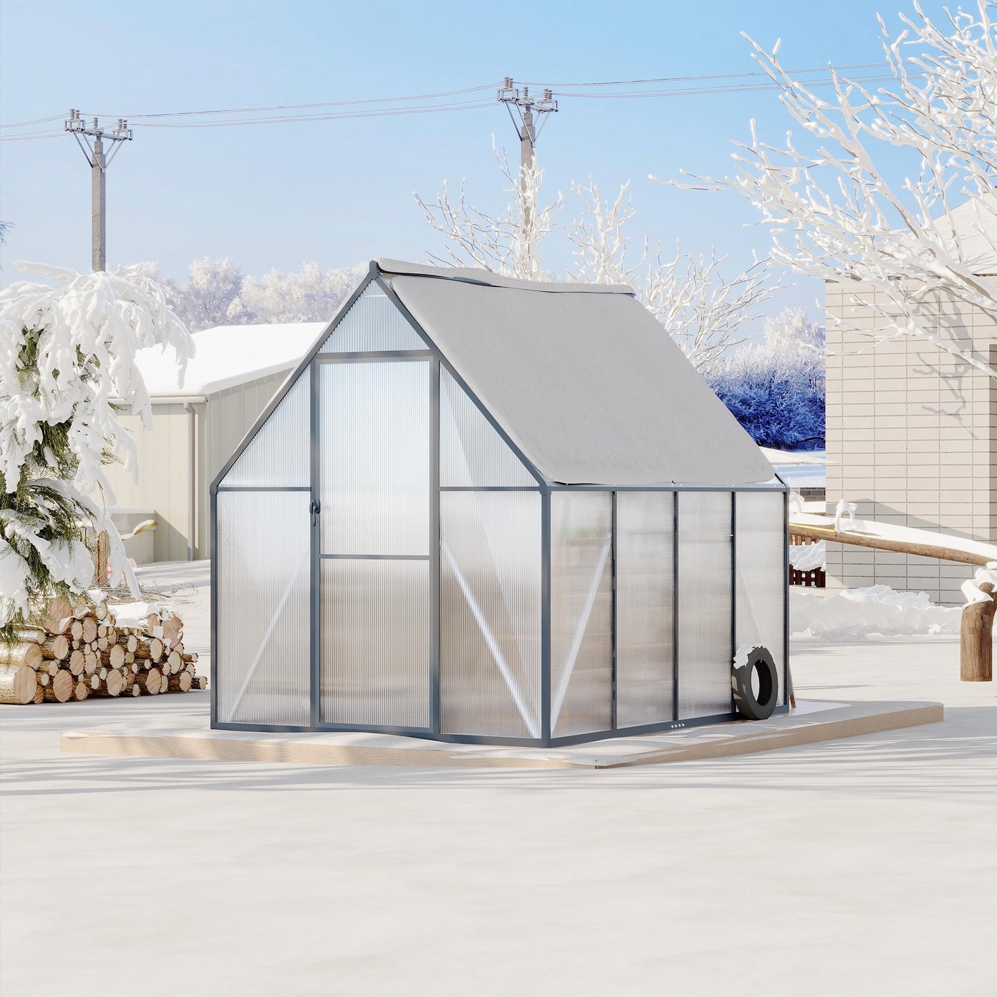 GarveeLife 6'x7' Aluminum-Framed Polycarbonate Greenhouse, Heavy Duty Polycarbonate Greenhouse with Quick Setup Structure and Roof Vent, Large Enhanced Aluminum Green House Kit for Outdoors