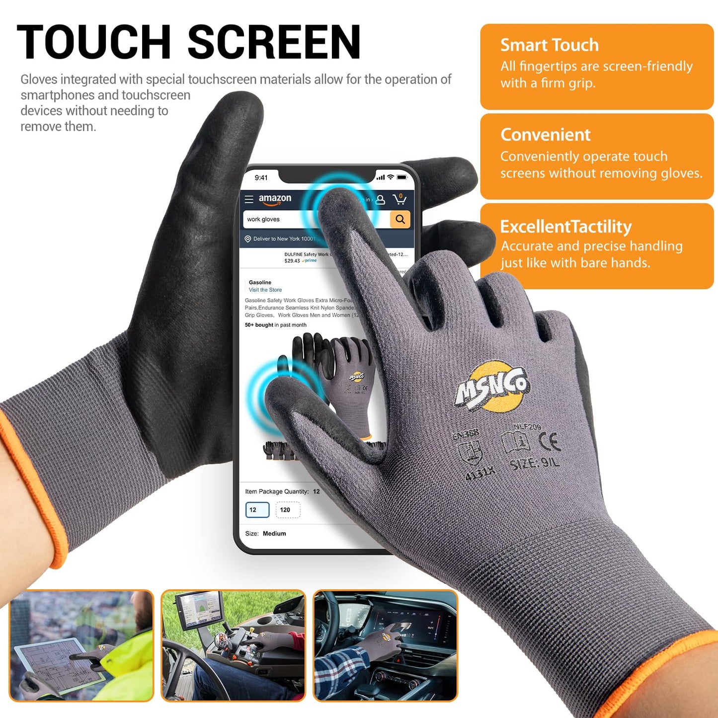 MSNCO Safety Work Gloves 6/12 Pairs Micro Foam Nitrile Coated Endurance Seamless Knit Nylon ，Wear-resistant mechanical gloves