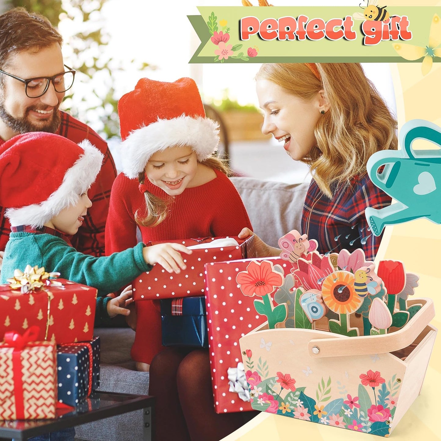 Wooden Pretend Play Toy Gardening Box-30 Pieces Wood Flower & Garden Tool Sets for Toddler 3 4 5 6 Year Old,Kids Educational Learning Toy,Girls Birthday Gift