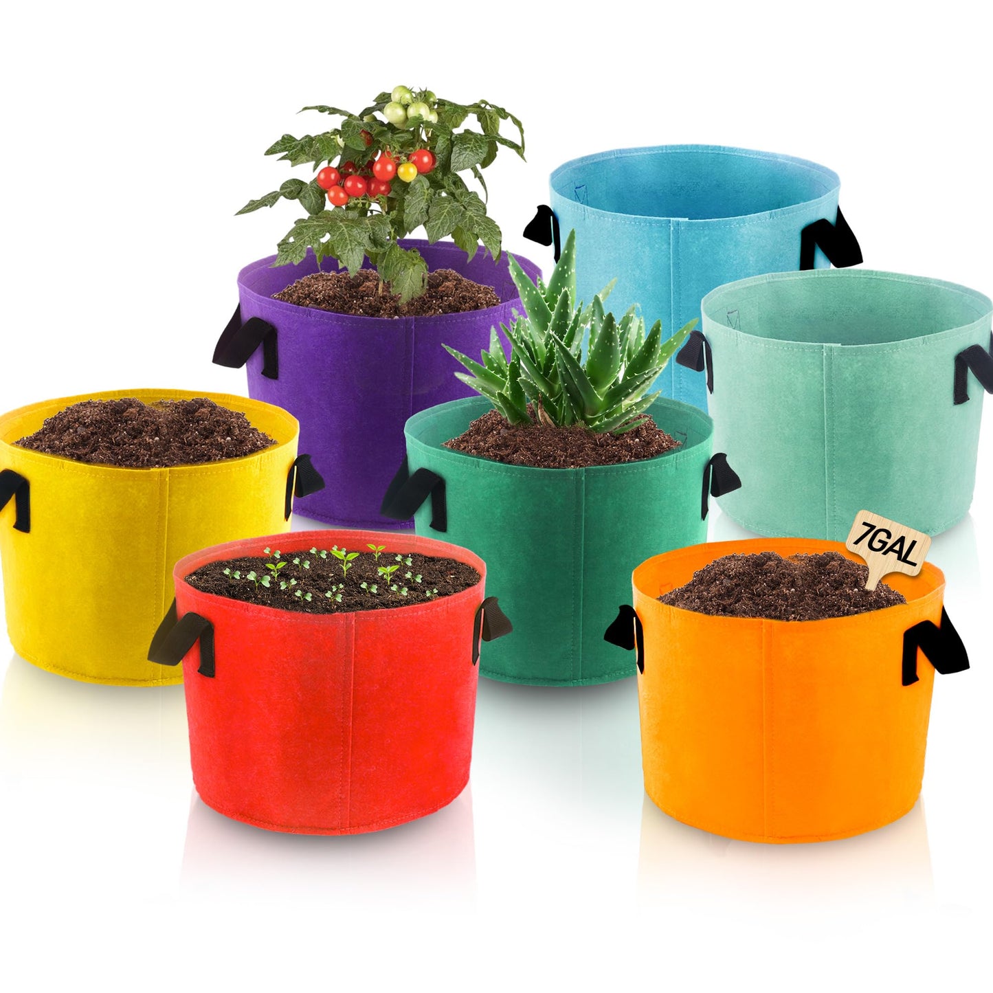 7-Gallon Fabric Grow Bags (7 Pack of Mix Colors) with Handles for Potato Tomato Flower and Vegetables