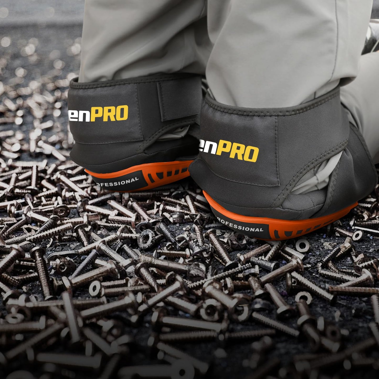 GRENPRO Professional Knee Pads for Work,Heavy Duty Thick Foam Knee Pads Tools,Knee Pad with Soft Gel Cushion for Construction,Work,Flooring,Gardening,Cleaning,Tiling,Orange