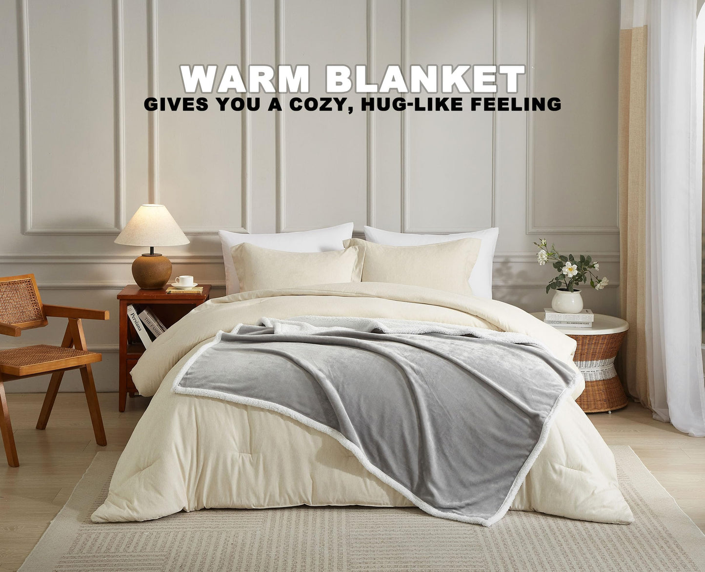 COZYXWORLD 480GSM Thick Warm Blanket, 50x60 Double-Layered Sherpa Fleece Throw for Couch, Oeko-TEX Certified, Soft Fuzzy Reversible, Grey 50x60