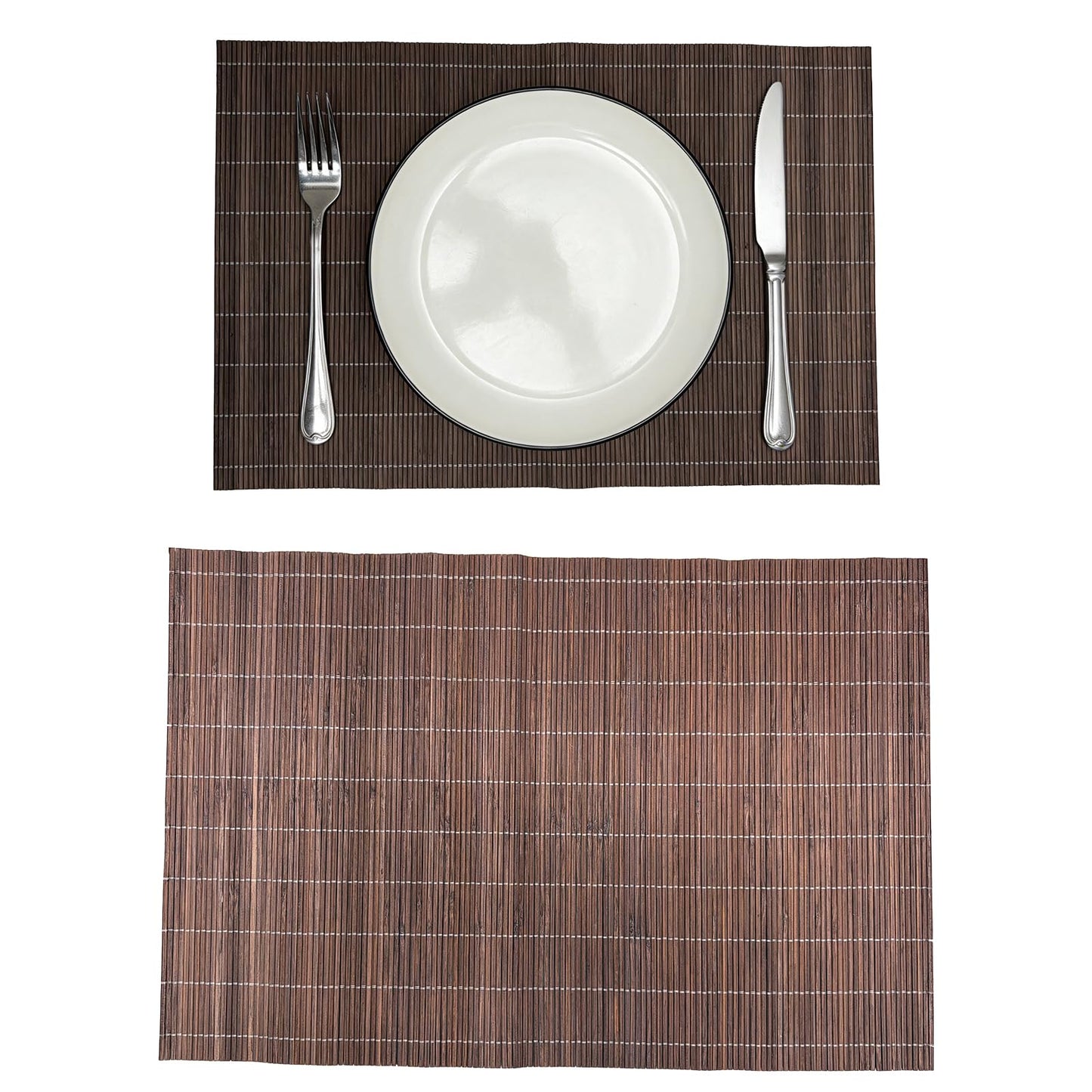 ANDSTAR 8-Pack Natural Bamboo Placemats Set - Reusable Rectangular Heat Resistant Table Mats for Everyday Use, Camping, Picnics, Party Decor - Easy to Clean & Store, Lightweight (Coffee)