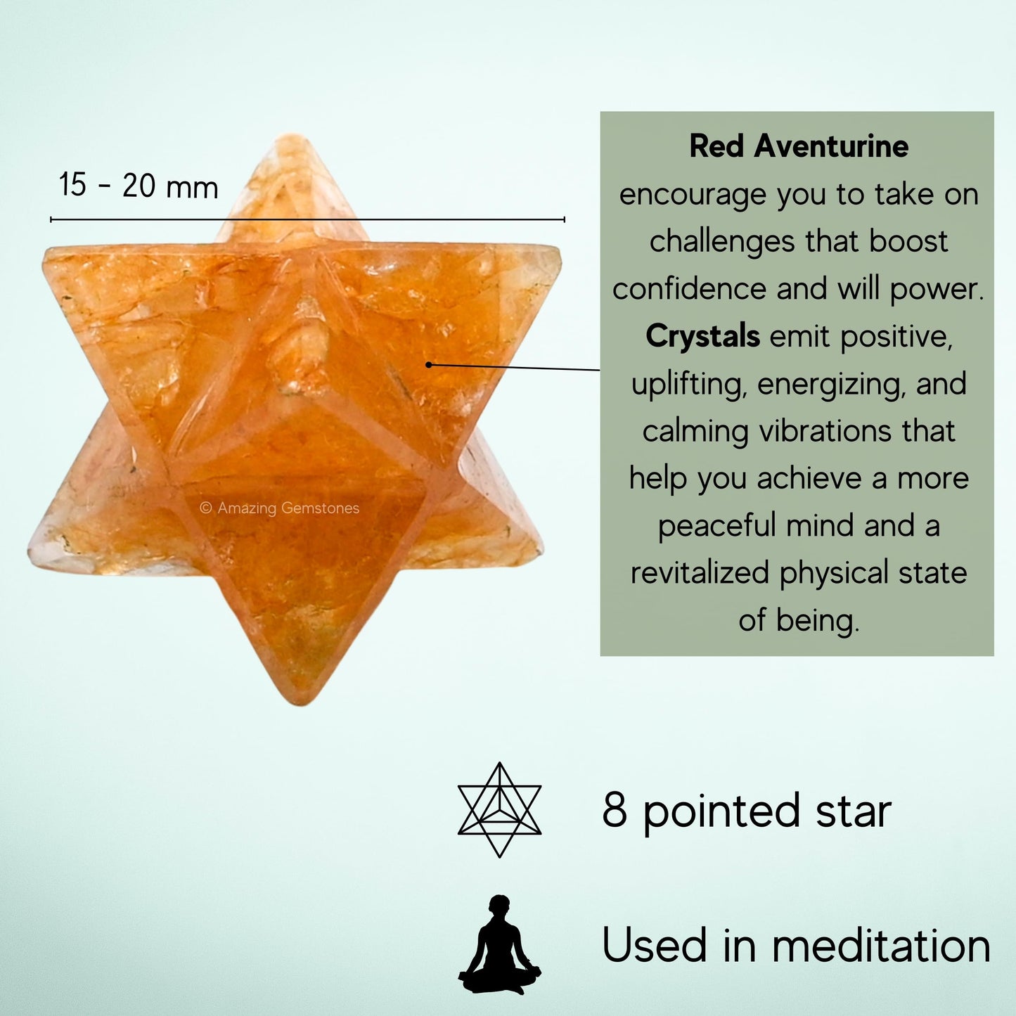 Amazing Gemstone Red Aventurine Merkaba Crystal - 0.75 Inches Metaphysical Merkaba Star for Meditation - Energetic Tetrahedron Crystal and Healing Stones for Spiritual Growth and Healing (15-20mm)