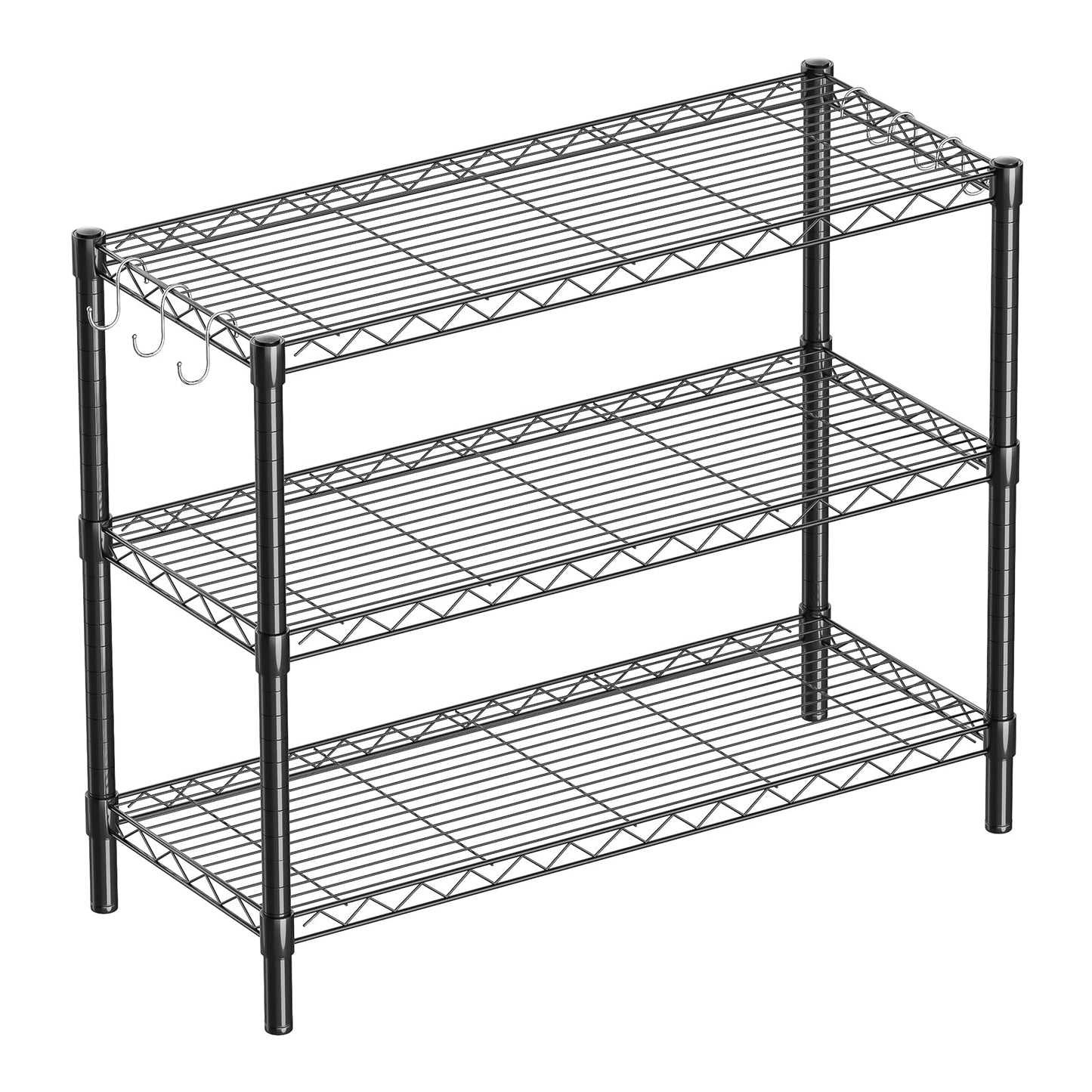 Guan River 3-Shelf Adjustable Metal Shelf Wire Shelving Unit Storage Rack Display Shelf for Office,Kitchen,Bedroom,Bathroom,Laundry,Pantry Basement,Garage(Black,36" L x 14" W x 30" H)