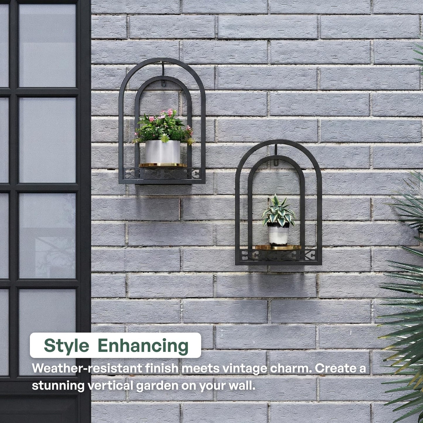 Rioneta Hanging Planter for Indoor & Outdoor Plants, Mid Century Modern Iron Frame Wall Decor for Living Room Garden Patio 3 Pack Black（No Light）