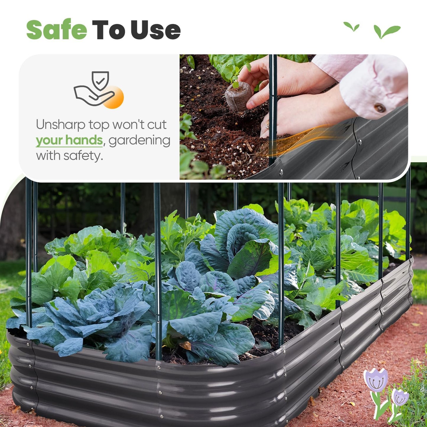 KING BIRD Raised Garden Bed with Cover Galvanized Oval Planter Garden Box 94.5x47.2x11.8 in, Clear, Outdoor for Gardening, Vegetables, Flowers