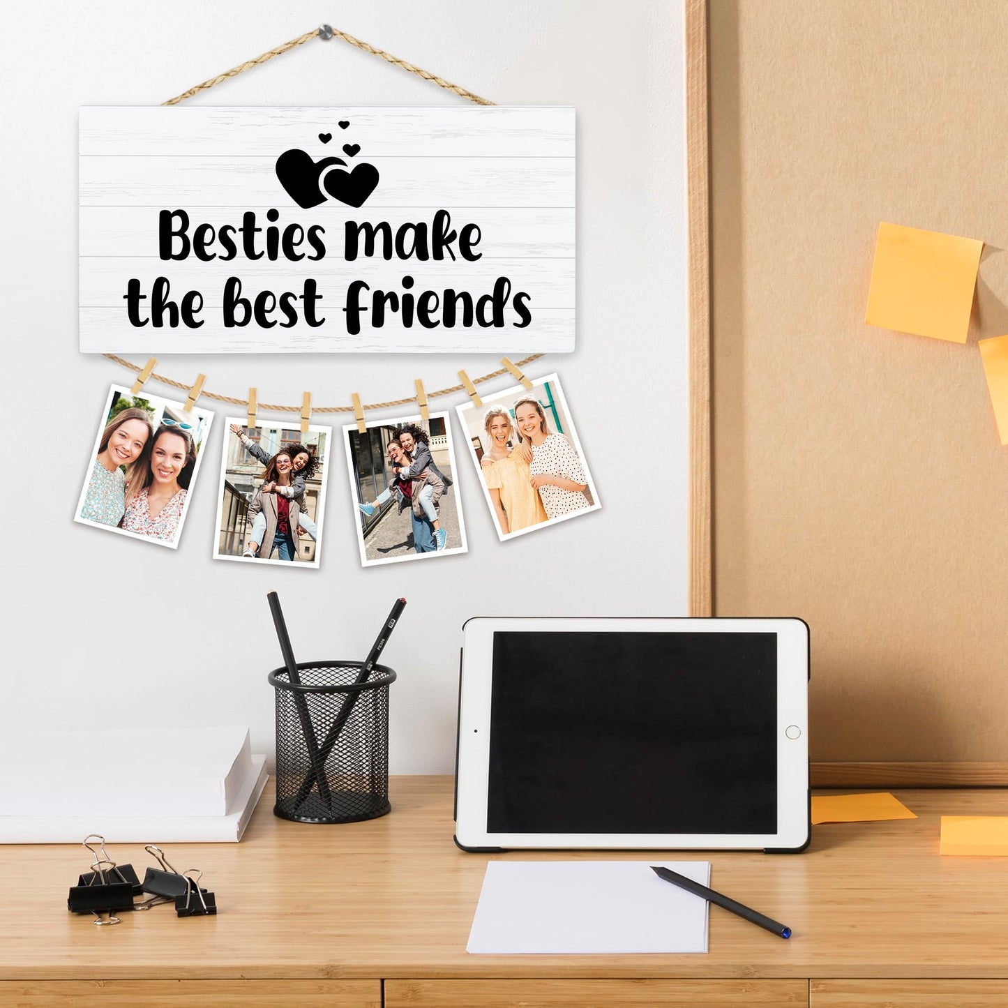Hiuwevt Besties Gifts Picture Frame Photo Hanging Display, Cousin Gifts for Women Sisters Female Men, Besties Make the Best Friends Picture Board Photo Holder for Wall Decor