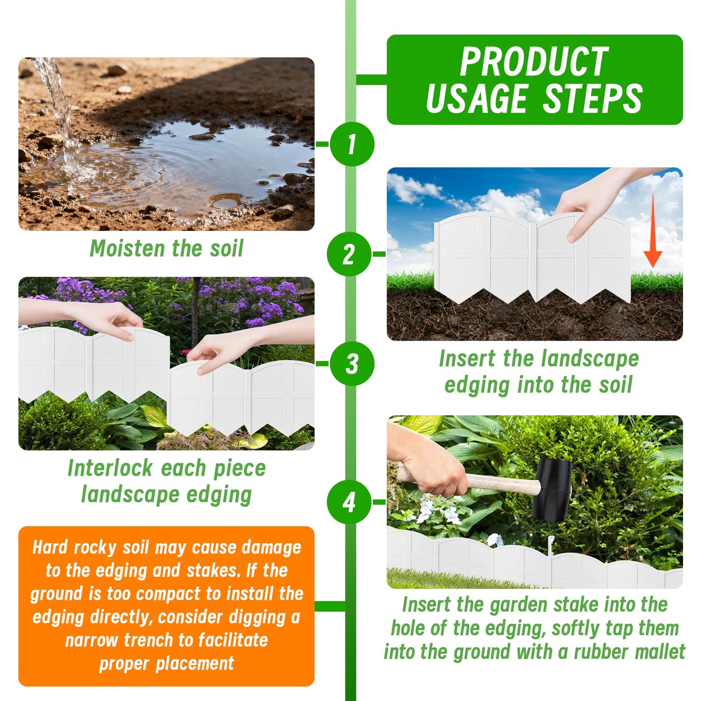 30Ft Landscape Edging Garden Edging Border Lawn Edging 30Pcs Landscape Edging Border with 30Pcs Stakes Kits White Edging for Landscaping Decorative Garden, Flower Bed, Yard and Lawn