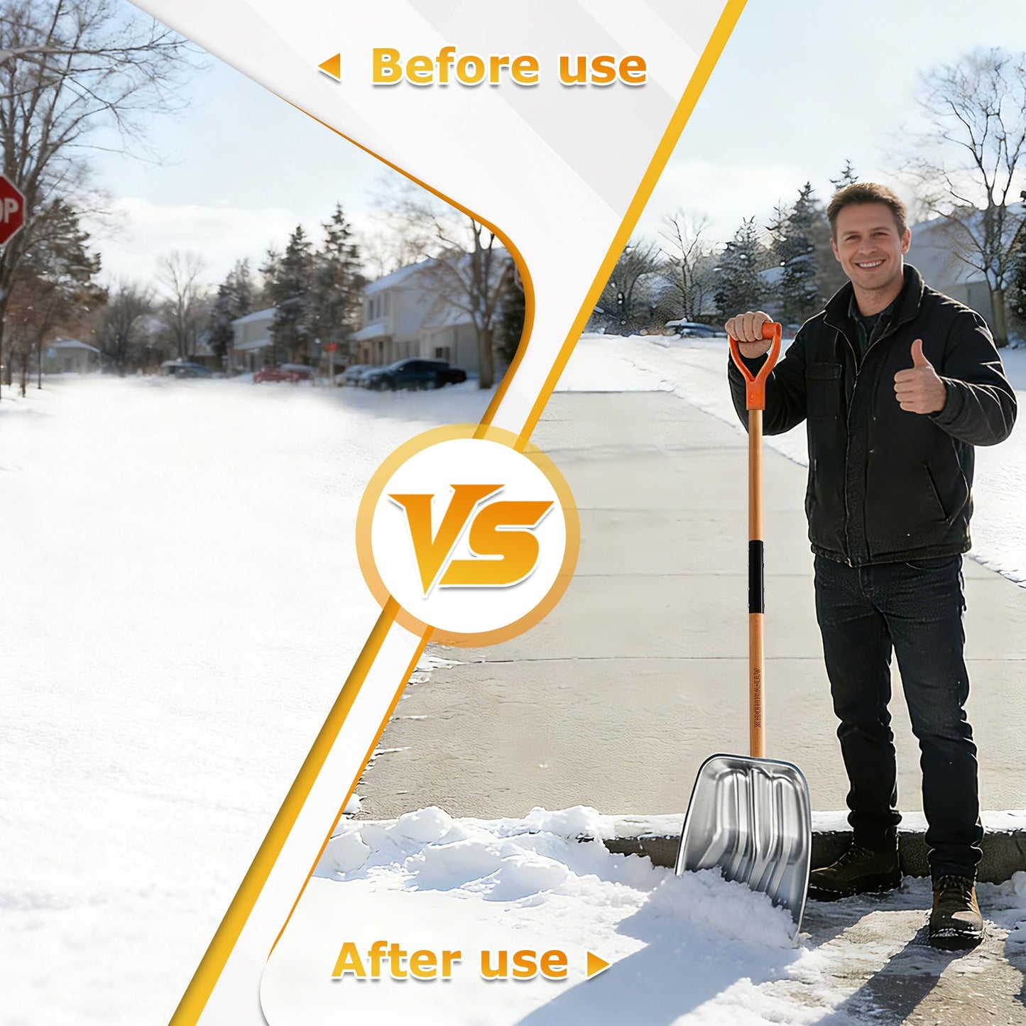 ATFVERDEX Scoop Shovel,Snow Shovel for Driveway with Non-Slip Wooden Handle and D-Shaped Grip,Quickly Clear the Snow from the Driveway and Yard