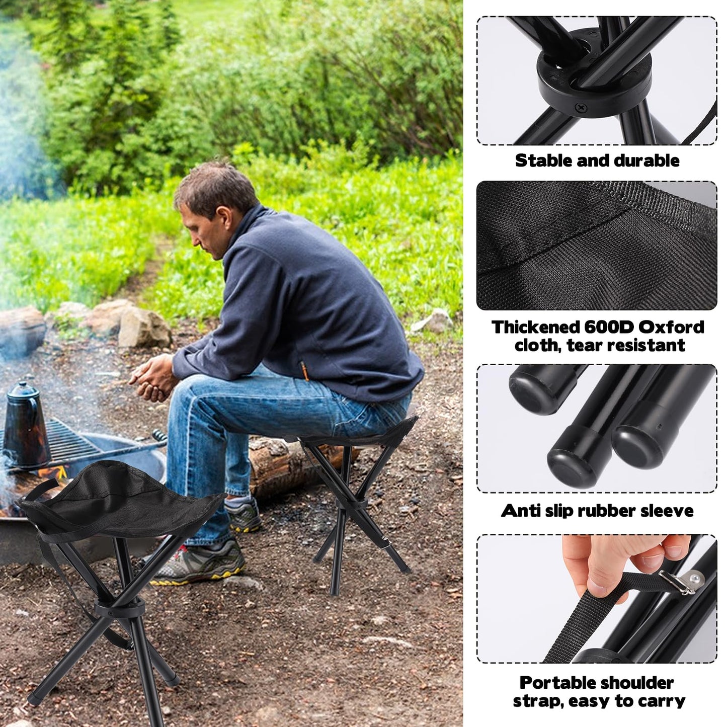 Travel Folding Camping Stool, 14.6 inches Lightweight Outdoor Tripod Chair and Maximum weight 210 lbs Portable Party Chair Fishing Chairs Seat for Camp Hiking Beach Garden and Painting (Black)
