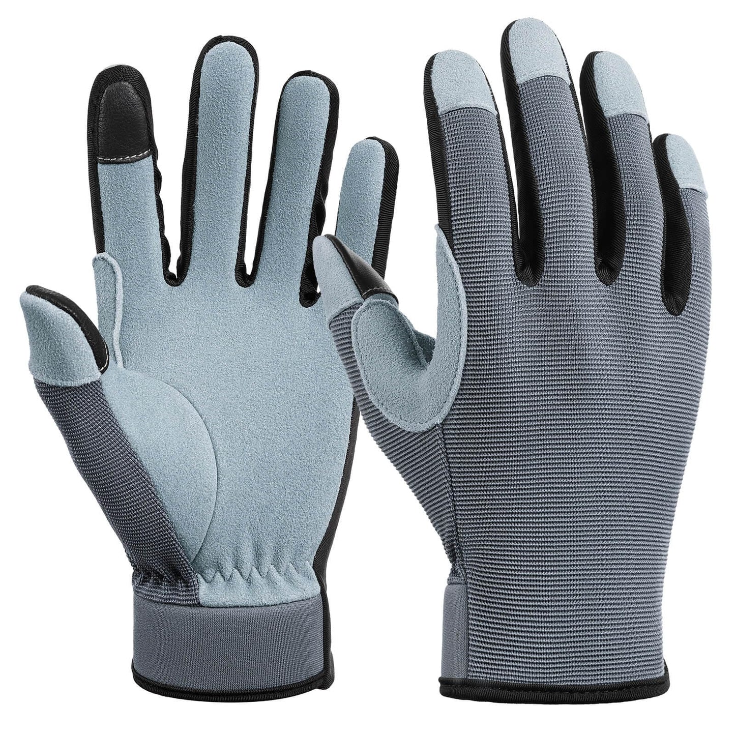 OZERO Leather Work Gloves for Women, Deerskin Garden Gloves, Touchscreen Thumb & Index, EN388 3133X Palm, Breathable Back for Gardening, Yard Work, Driving (Large)