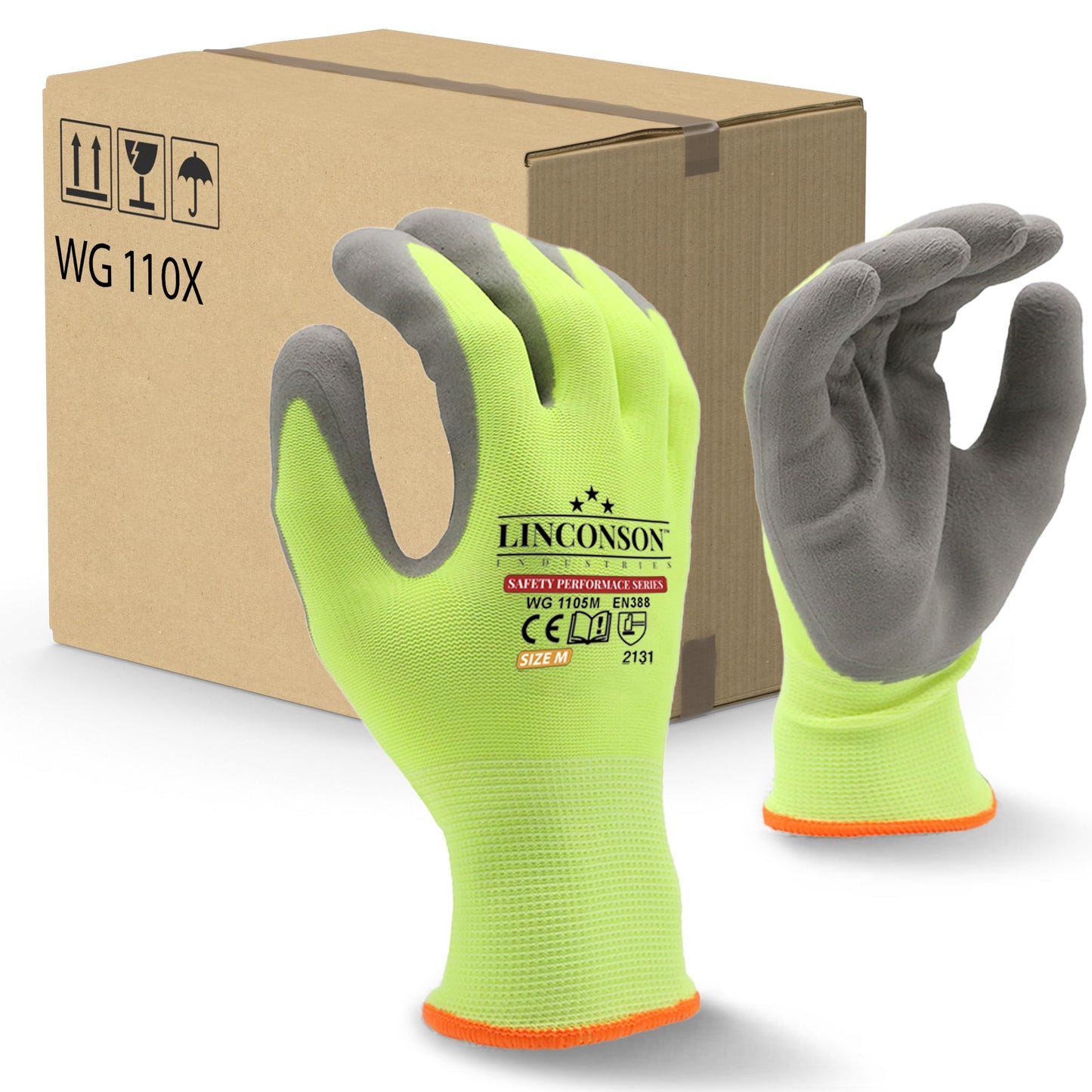 linconson 12 Pack Safety Performance Series Construction Mechanics Work Gloves (Green - Grey Palm, M (Pack of 12))