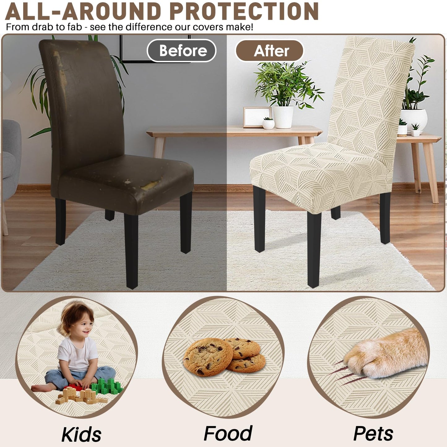YEMYHOM Dining Chair Covers Set of 4, Stretch Dining Room Parsons Chair Slipcover, Removable Washable Furniture Protector for Home, Kitchen, Banquet (Beige)