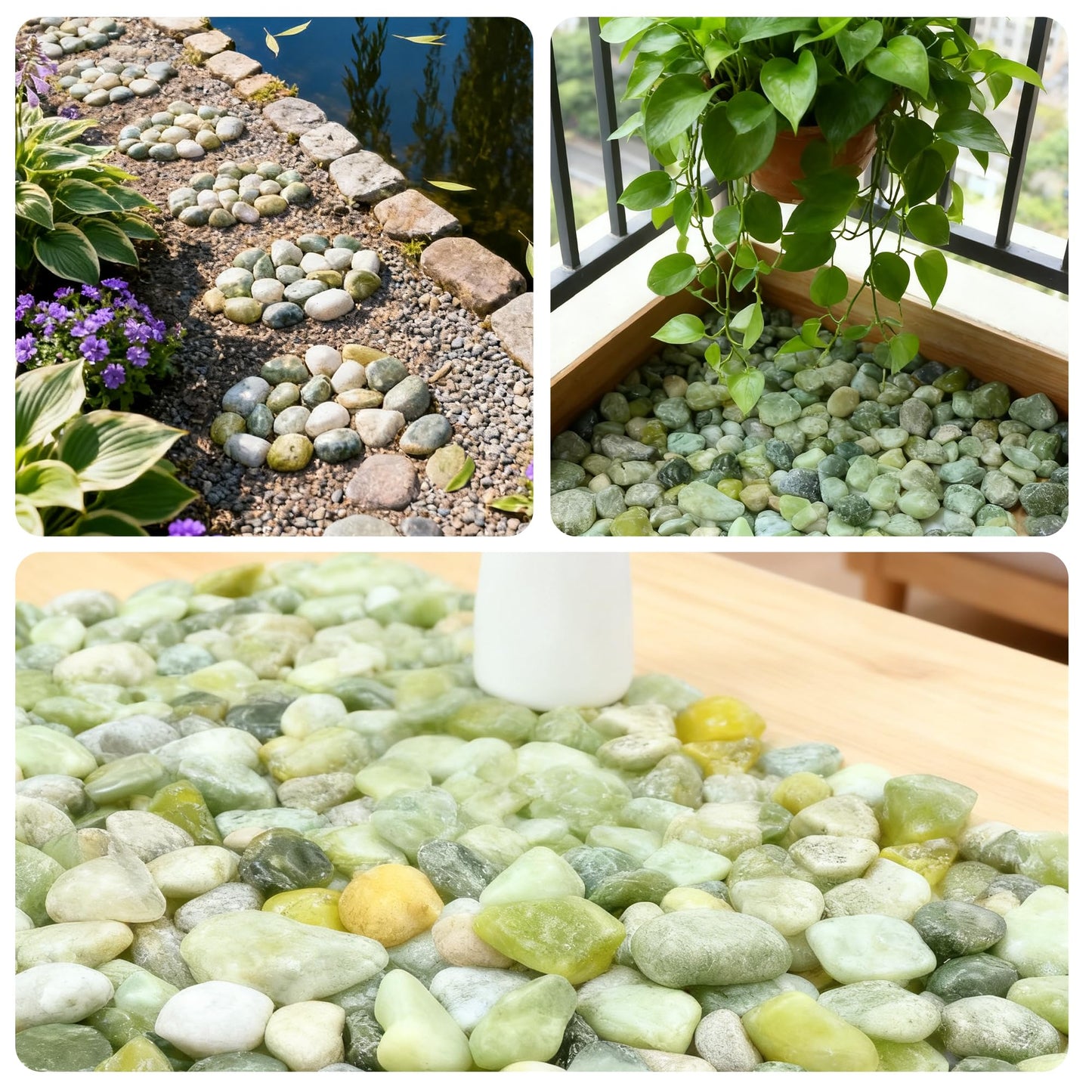 SIDONG 5 LB Jade Pebbles, 1.2-2Inch Natural Decorative Polished Jade Stones, Jade River Rocks for Succulents, Cactus, Vases, Indoor Plants, Garden Landscaping, Bamboo