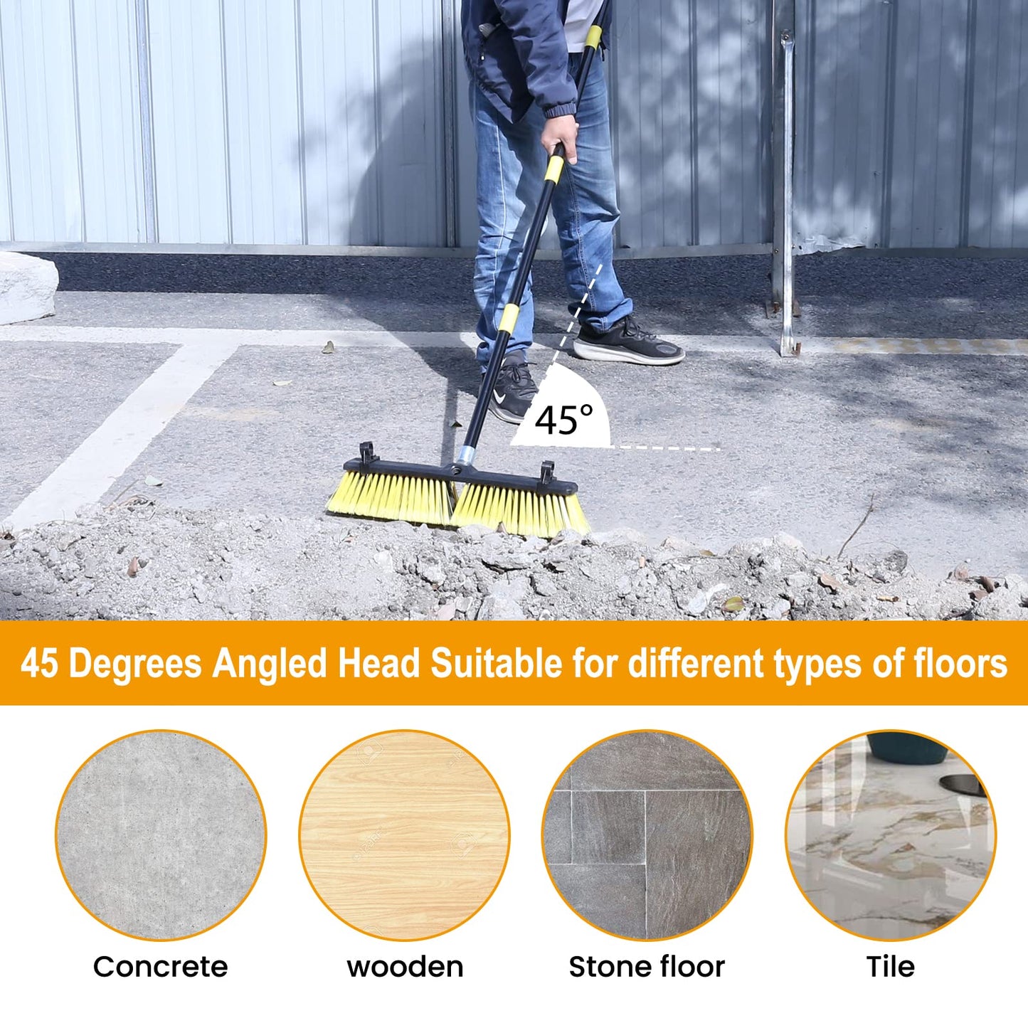 KeFanta 18 Inches Push Broom Outdoor- Heavy Duty Broom with 63" Long Handle for Deck Driveway Garage Yard Patio Warehouse Concrete Floor Cleaning
