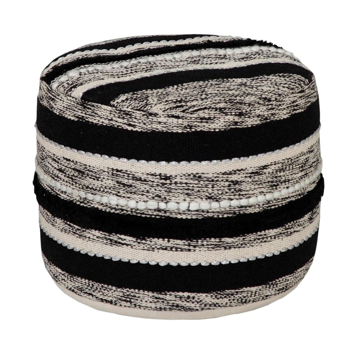 LR Home White Ottoman Pouf, 18"X18", Black/Natural -