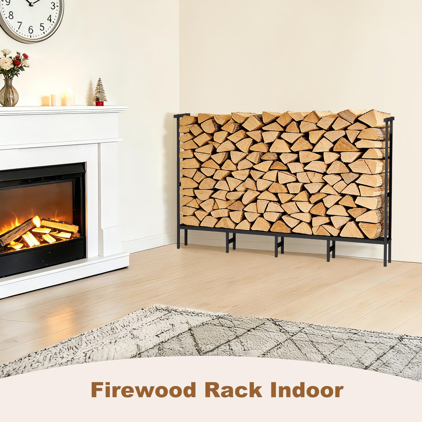 Kratonix 5.3Ft Firewood Rack Outdoor with Cover,Heavy-Duty Metal Indoor Wood Storage Rack,Firewood Holder for Fireplace,Fire Pit,Patio,Space Saving,Easy Assembly,Black