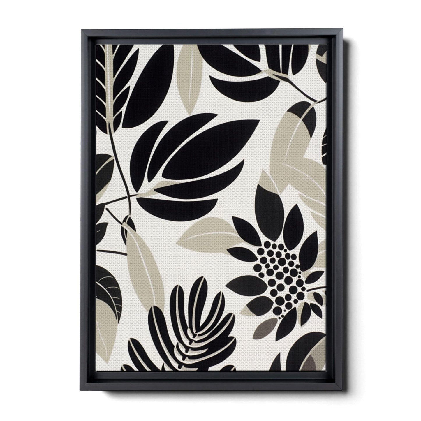 Scandinavian Folk Art, Black and Beige Abstract Botanical Wall Art for Scandinavian Home Decor
