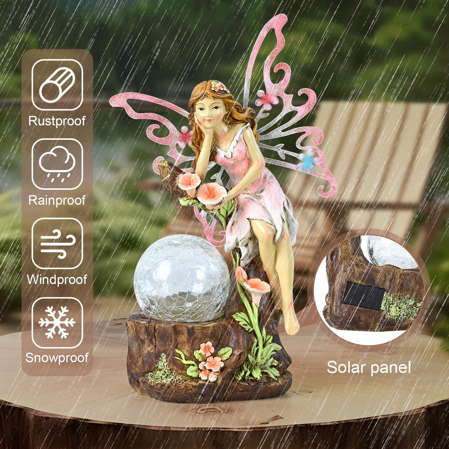 Yiosax Garden Fairy Statue Outdoor Decor-Solar Flower Fairy Figurines-Garden Fairies Statues Decoration for Outside Lawn Yard Patio,Garden Ornament Gift,Tall 11.8 Inches