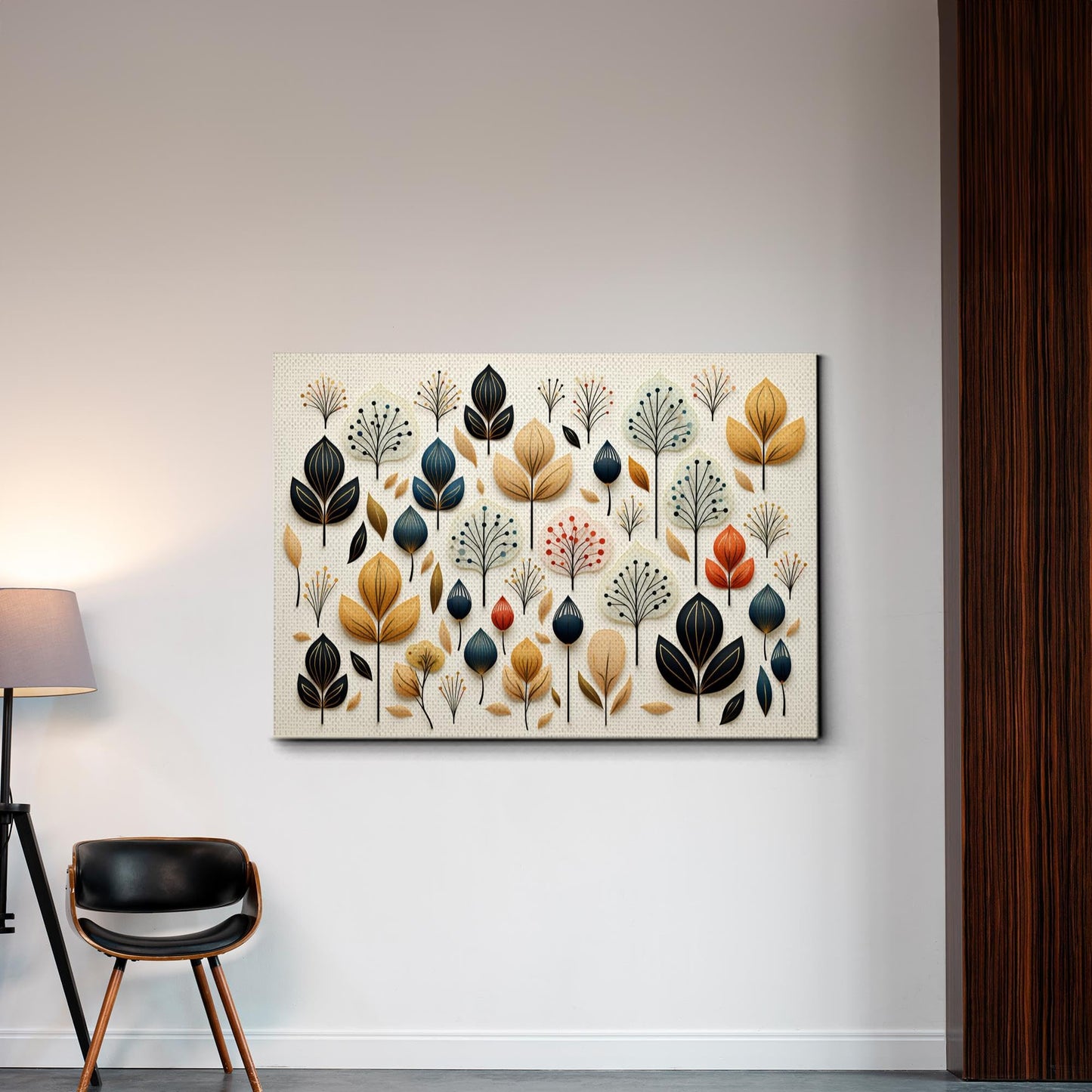 Scandinavian Folk Art, Black and Beige Abstract Botanical Wall Art for Scandinavian Home Decor, Decor Canvas, Art Print