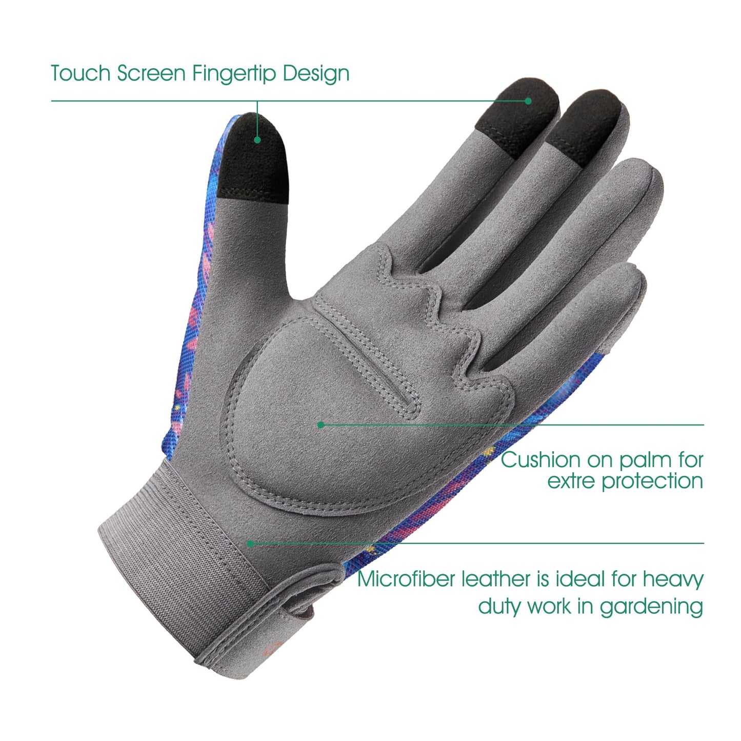 COOLJOB Small Gardening Work Gloves for Women Ladies, Thorn Proof for Rose Pruning, Cactus Handling, Blackberry Bush Planting, Puncture Resistant Anti-Slip Flexible, 1 Pair S Blue Flower
