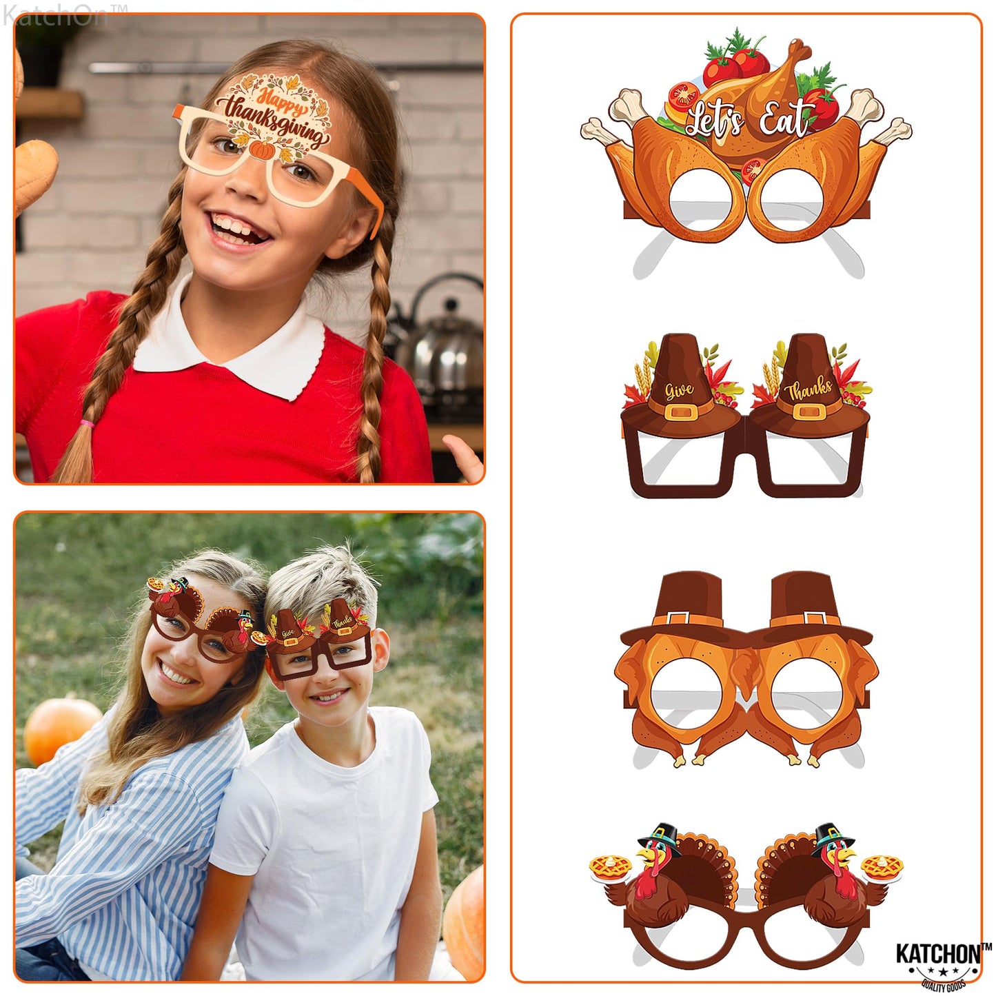 KatchOn, Happy Thanksgiving Glasses - Pack of 12 | Fall Thanksgiving Party Favors for Thanksgiving Party Decorations | Turkey Glasses, Thanksgiving Photo Booth Props | Thanksgiving Decorations