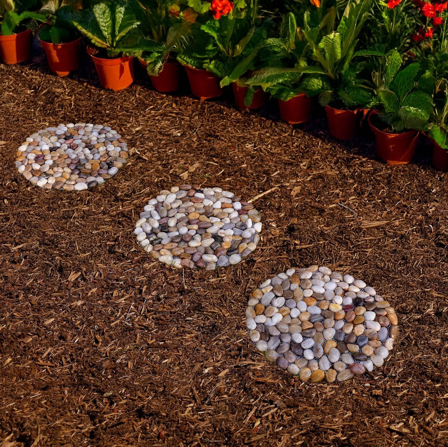 6 PCS River Rock Stepping Stones Outdoor, 12 Inch Diameter Round Pavers Pebbles Polished Gravel for Garden Walkway