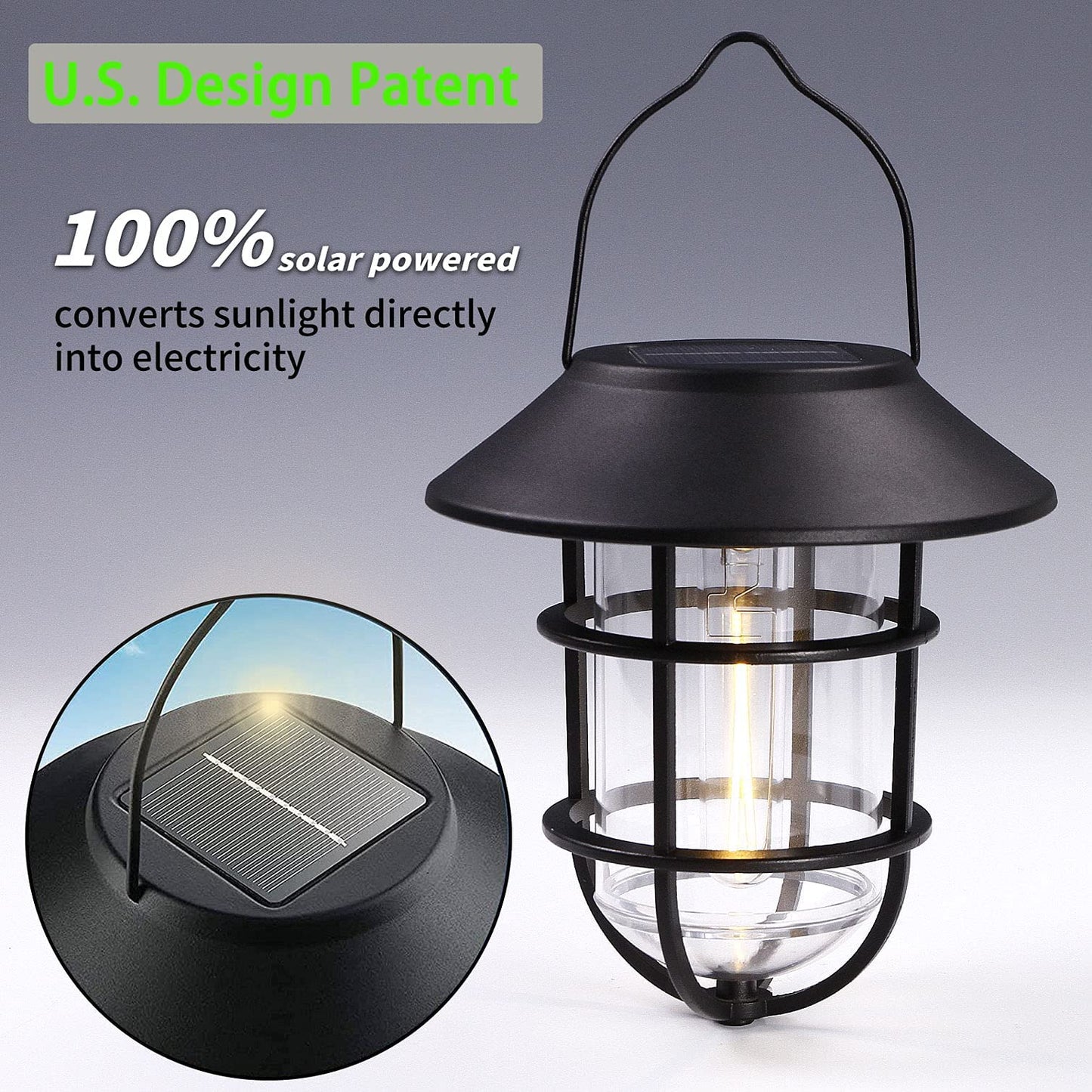 Solar Lantern Hanging Solar Lights Outdoor, Waterproof Metal Wall Lantern with Hooks, Outdoor Wall Lights for Porch, Patio Yard Garden Decor, No Wiring Required, 2 Pack