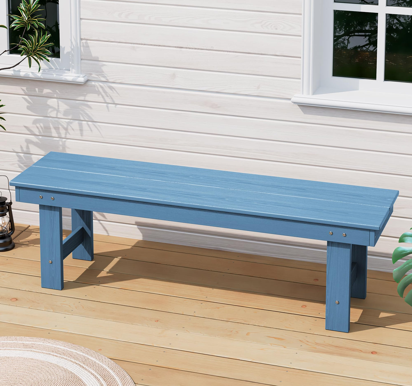 SERWALL 2-Person Outdoor Bench Backless, HDPE Outdoor Benches Weatherproof, 700 Lbs Weight Capacity, Poly Lumber Patio Furniture for Garden, Porch and Park, Navy