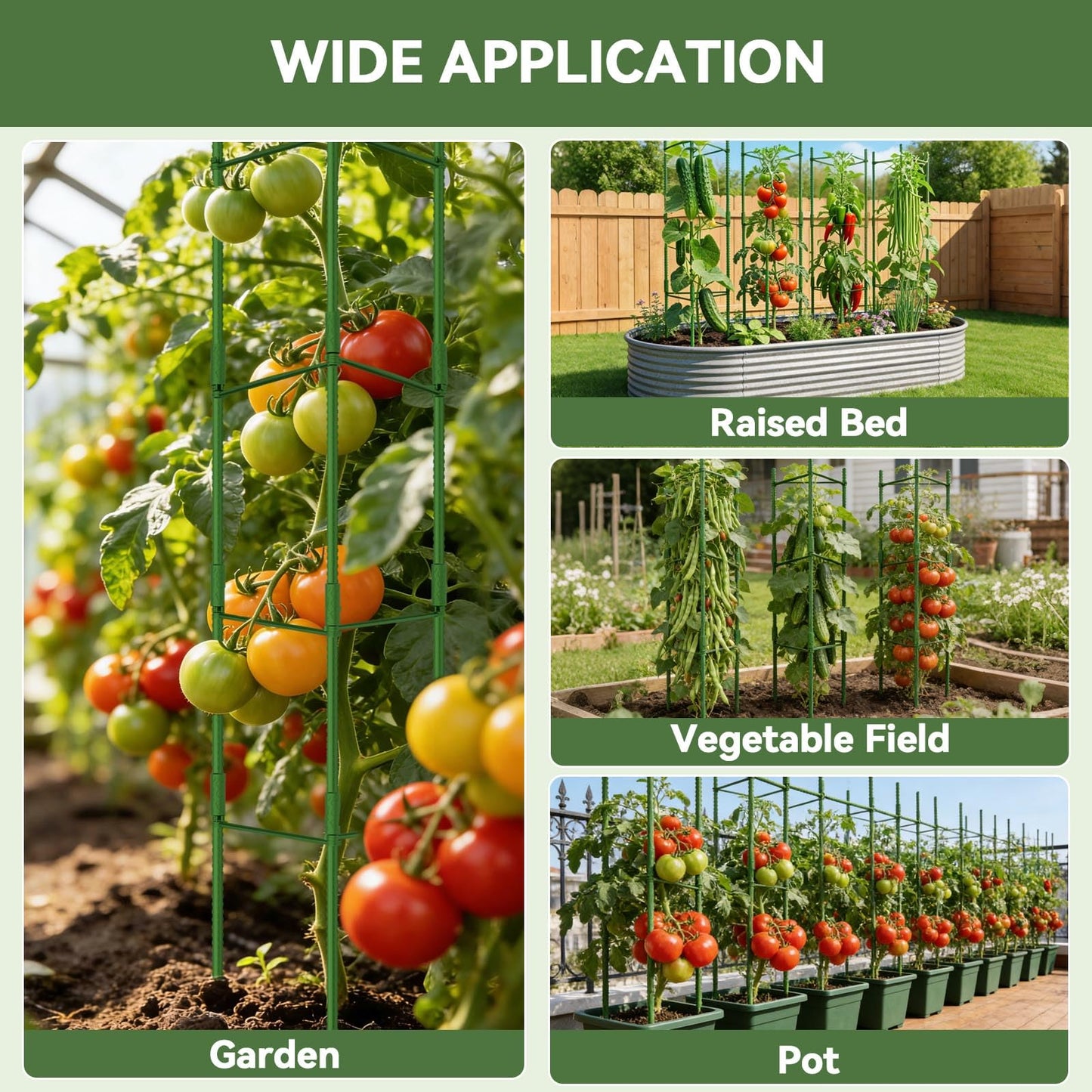 Halatool 8 Pack Tomato Cages for Garden, Up to 48in (4FT) Adjustable Tomato Cage, Garden Stakes Tomatoe Trellis for Pots, Tomatoes Plant Support for Raised Garden Bed & Climbing Vegetables Flowers
