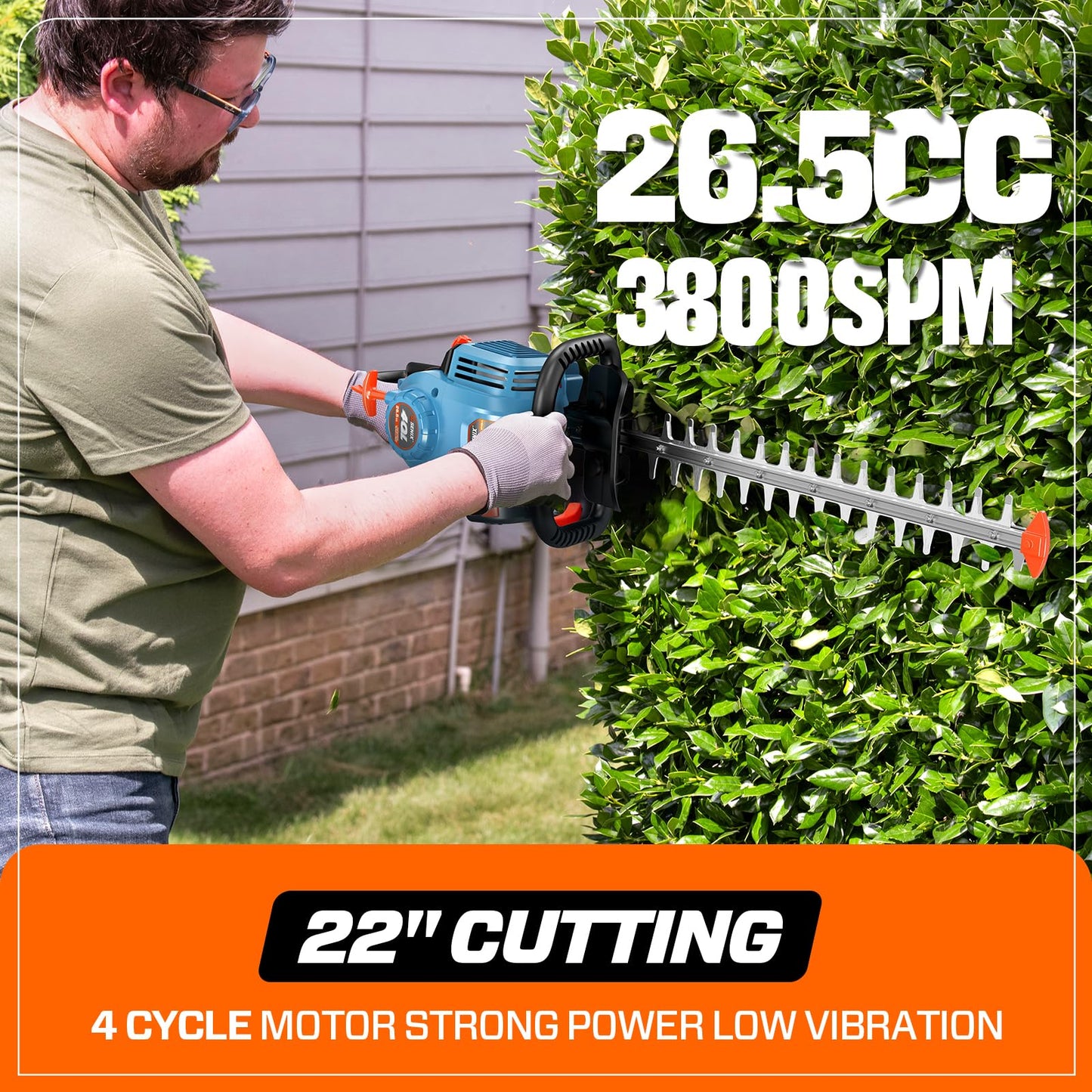 SENIX 4QL 26.5 cc 4 Cycle 22-Inch Gas Hedge Trimmer, Garden Tool to Trim Shrubs,Bushes,and More,Double Sided Dual Action Blades,1-1/8" Cutting Capacity,Includes Blade Cover(HT4QL-L)