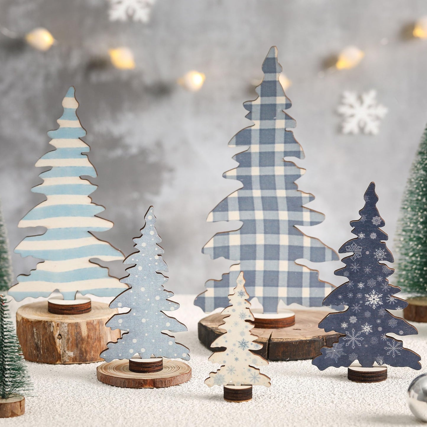 5 Pcs Wooden Christmas Tree Tabletop Decorations, Winter Tiered Tray Decor for Table Shelf Mantel Office, Small Christmas Tree for Farmhouse Table Decor