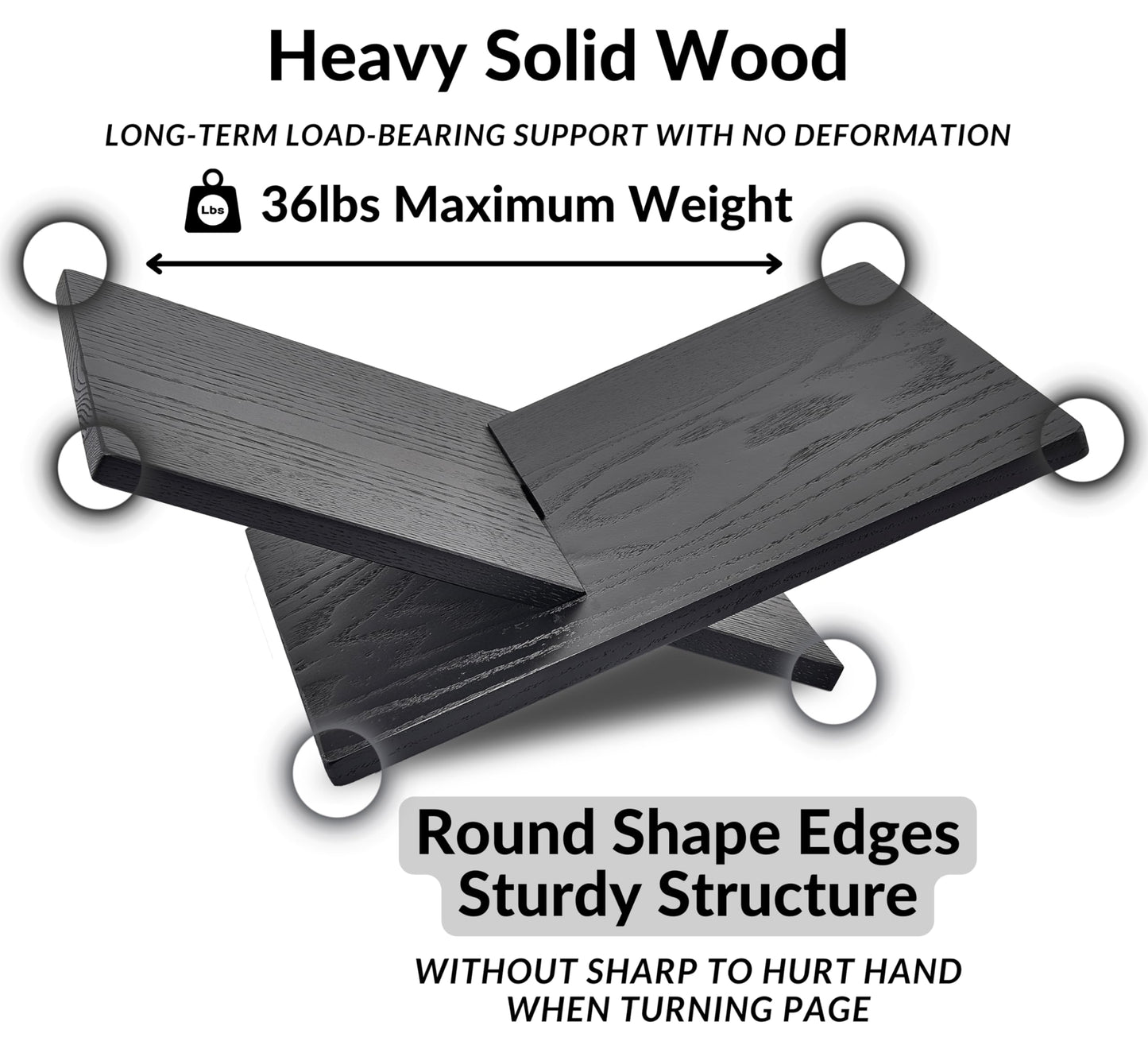 Honygebia Solid Wood Book Stands - Cross Frame Black Oak Wooden Book Holder, Open Bookstand for Display and Reading, Suitable for Art, Bible, Cookbook, Easel, Magazine, Textbooks