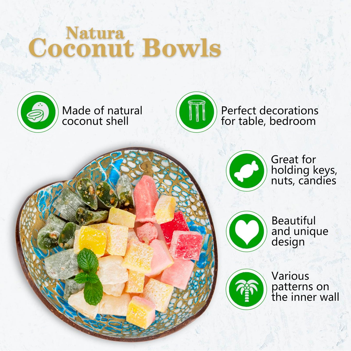 Coconut Bowls Decorative Candy Dish - Heart Acai Bowl, Natural Wooden Candy Dish, Key Bowl Holder for Entryway Table, Yogurt Smoothie Nuts Dessert Container, Rice Fruits Dry Snack Storage Shell Bowls