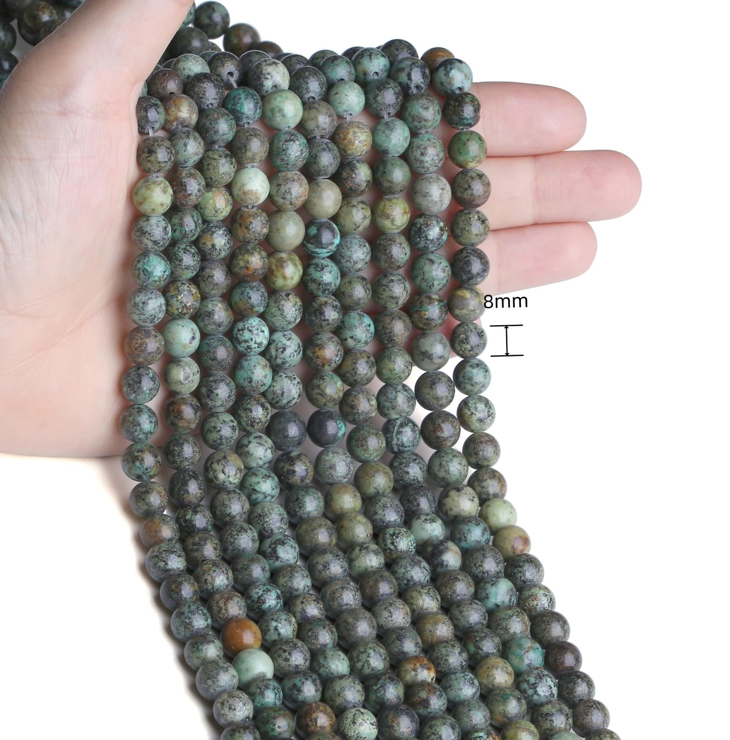 NUKAYAI Indian Turquoise Beads 60Pcs Natural Crystal Beads 8mm Round Stone Green Bead Smooth Loose Beads for Bracelet Necklace DIY Earrings Making