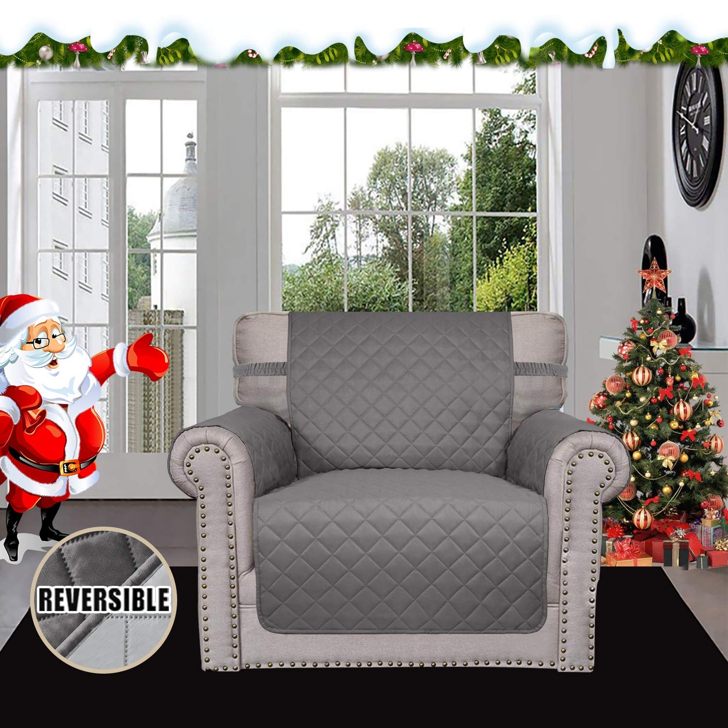 Easy-Going Chair Sofa Slipcover Reversible Sofa Cover Water Resistant Couch Cover Furniture Protector Cover with Elastic Straps for Pets Kids Children Dog Cat (Chair, Gray/Light Gray)