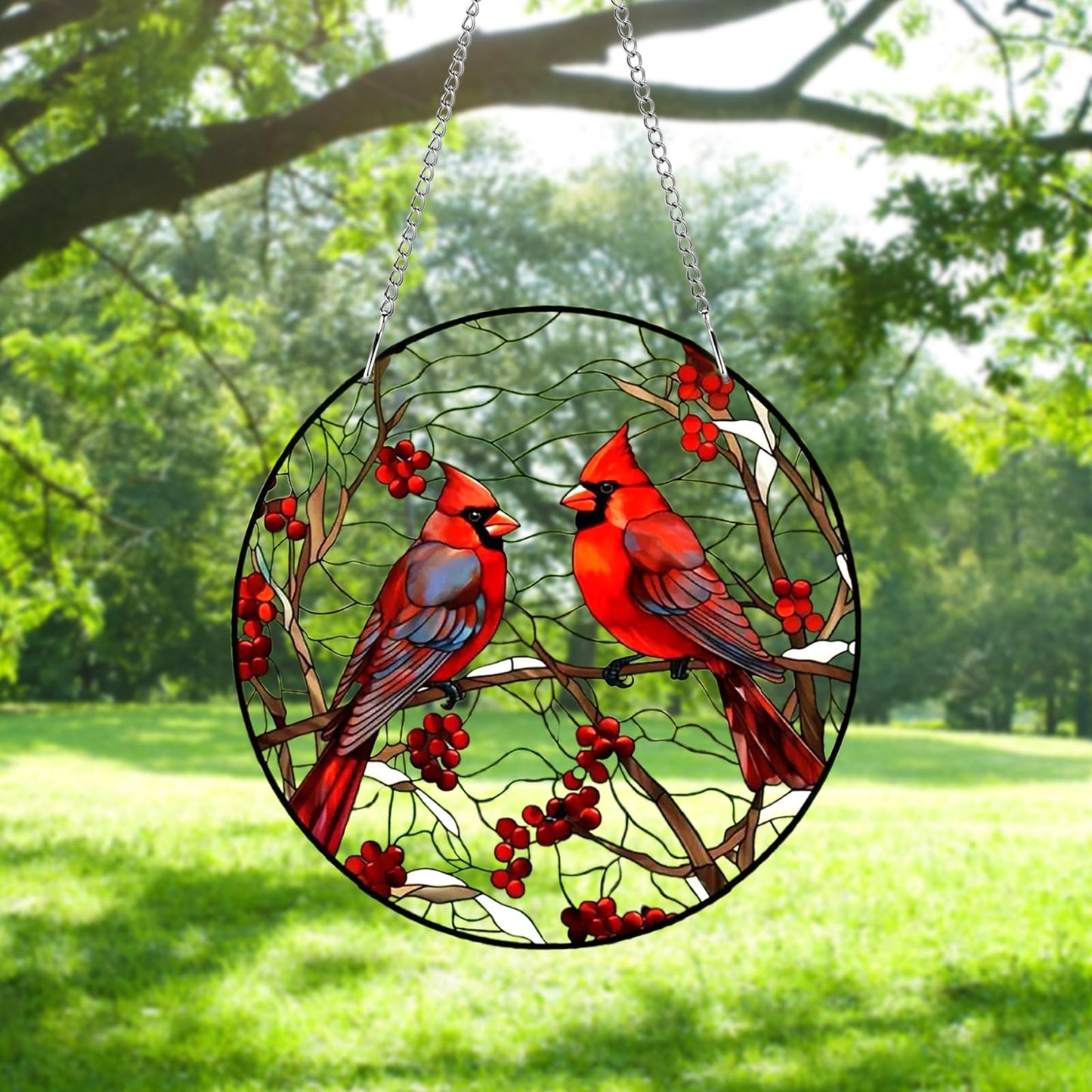 Qihangfu 8" Cardinal Window Decorations– Acrylic Hanging Ornament for Door & Window, Decorative Accent for Yard & Courtyard, Holiday & Everyday Gift